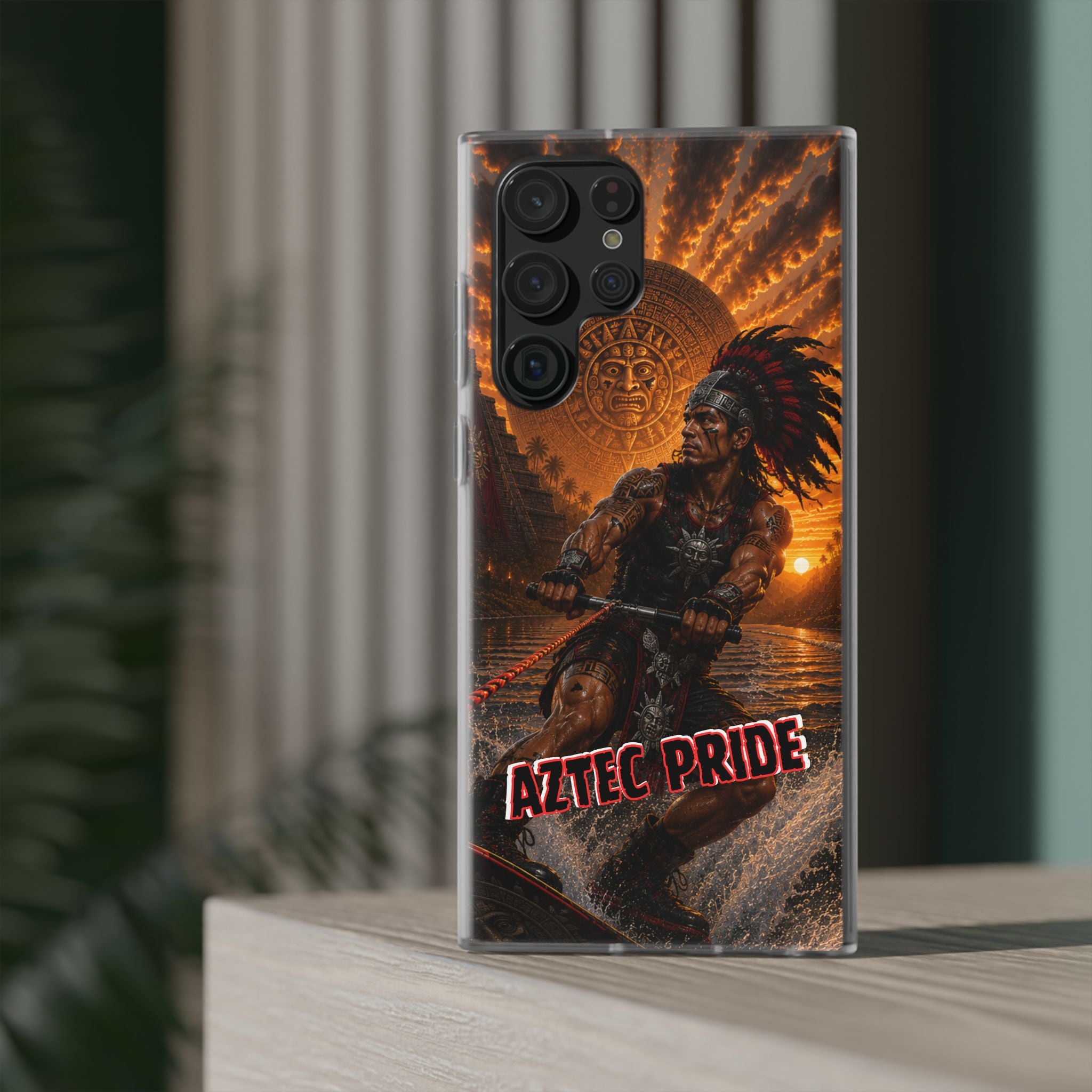 Aztec Wakeboard Male Warrior – Flexi Phone Case (iPhone & Samsung • Clear TPU • Made & Shipped in the USA • 🚚 FREE USA Shipping • Personalized Option)