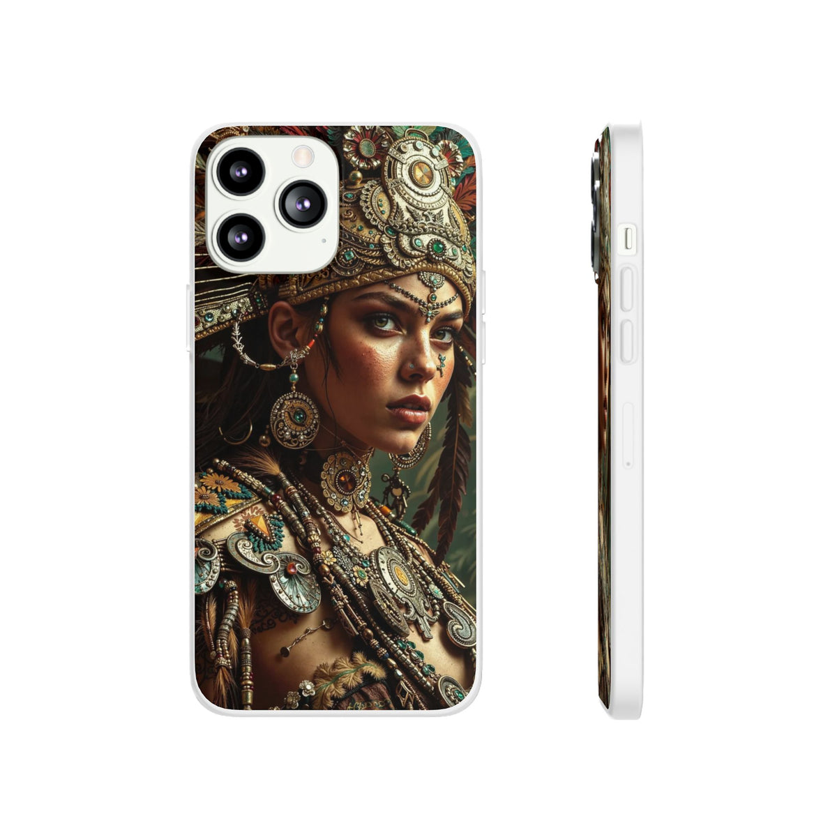 Aztec Warrior Goddess – Flexi Phone Case (iPhone & Samsung • Clear TPU • Made in USA • Personalized Option)