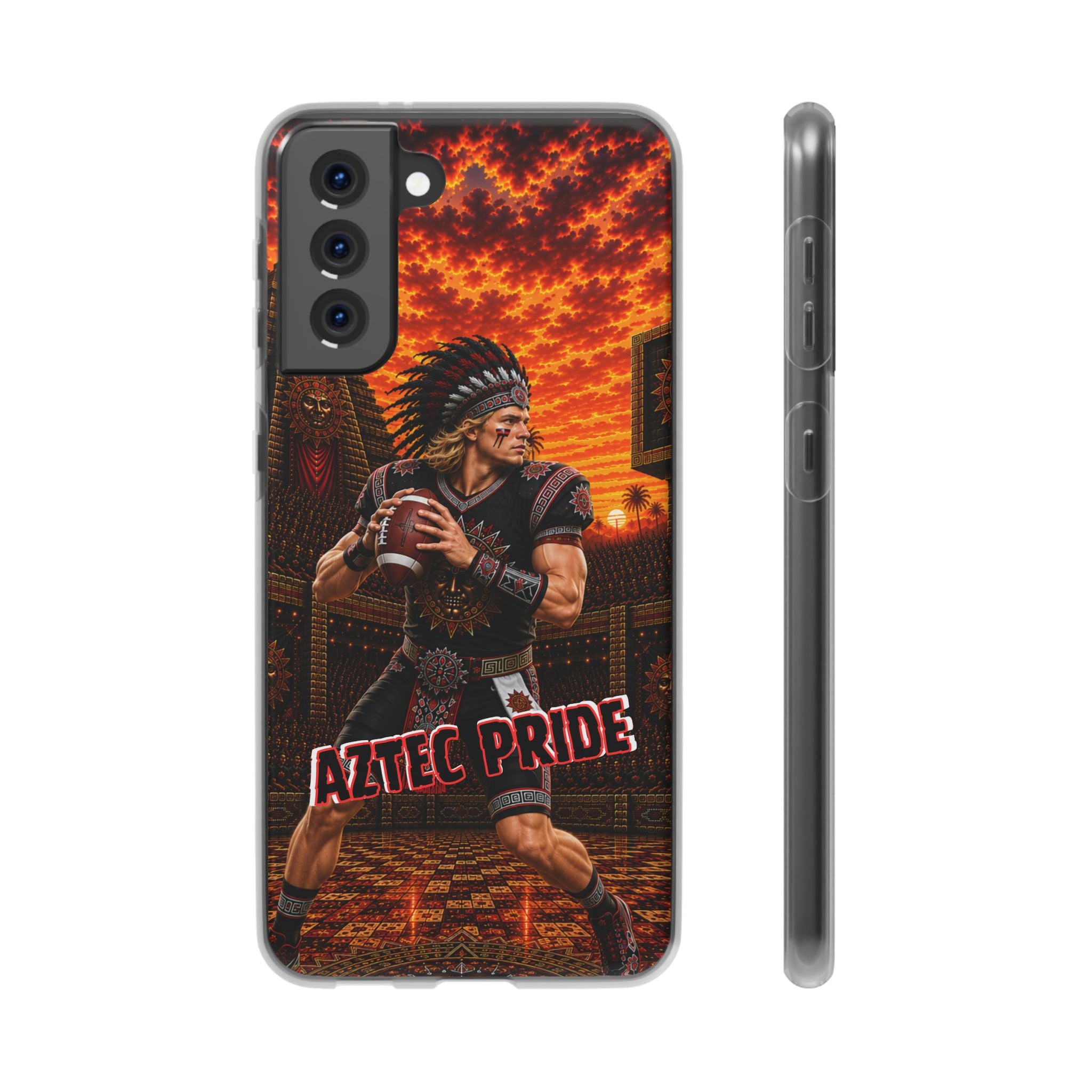 Aztec Football Warrior – Flexi Phone Case (iPhone & Samsung • Clear TPU • Made & Shipped in the USA • 🚚 FREE USA Shipping • Personalized Option)