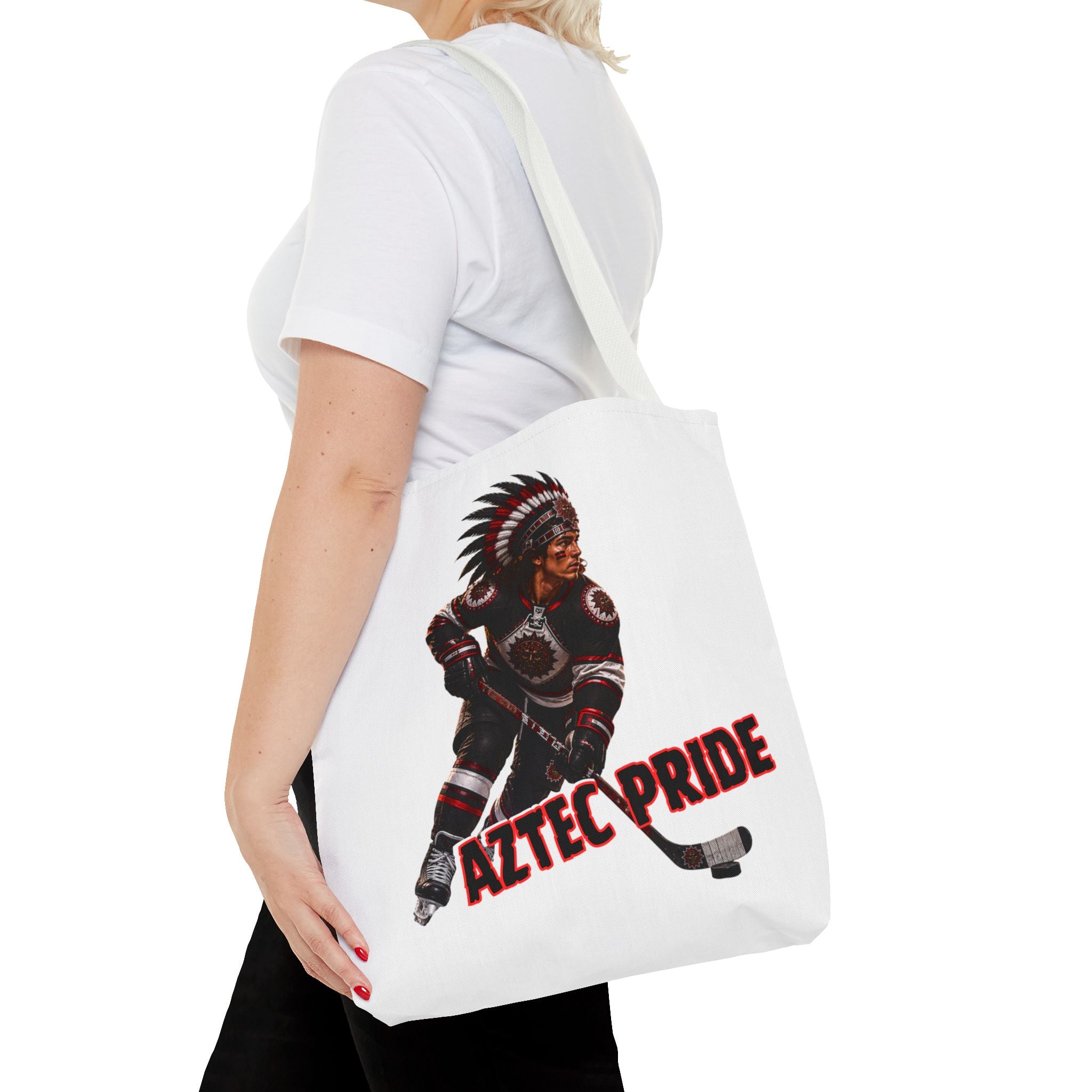 Aztec Hockey Warrior Tote Bag | Aztec-Inspired AI Art • Made & Shipped in the USA • 🚚 FREE USA Shipping • FREE Personalization