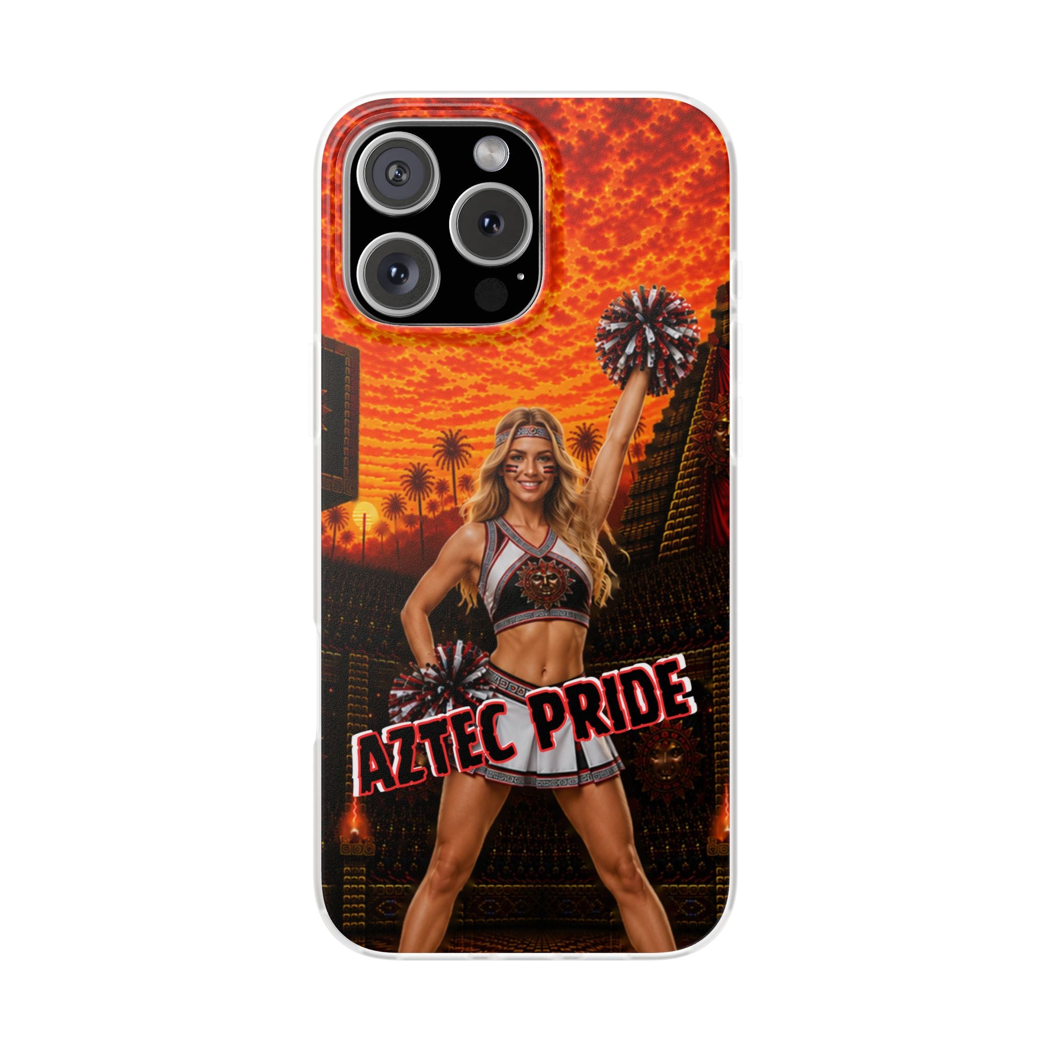 Aztec Cheerleader Warrior – Flexi Phone Case (iPhone & Samsung • Clear TPU • Made & Shipped in the USA • 🚚 FREE USA Shipping • Personalized Option)