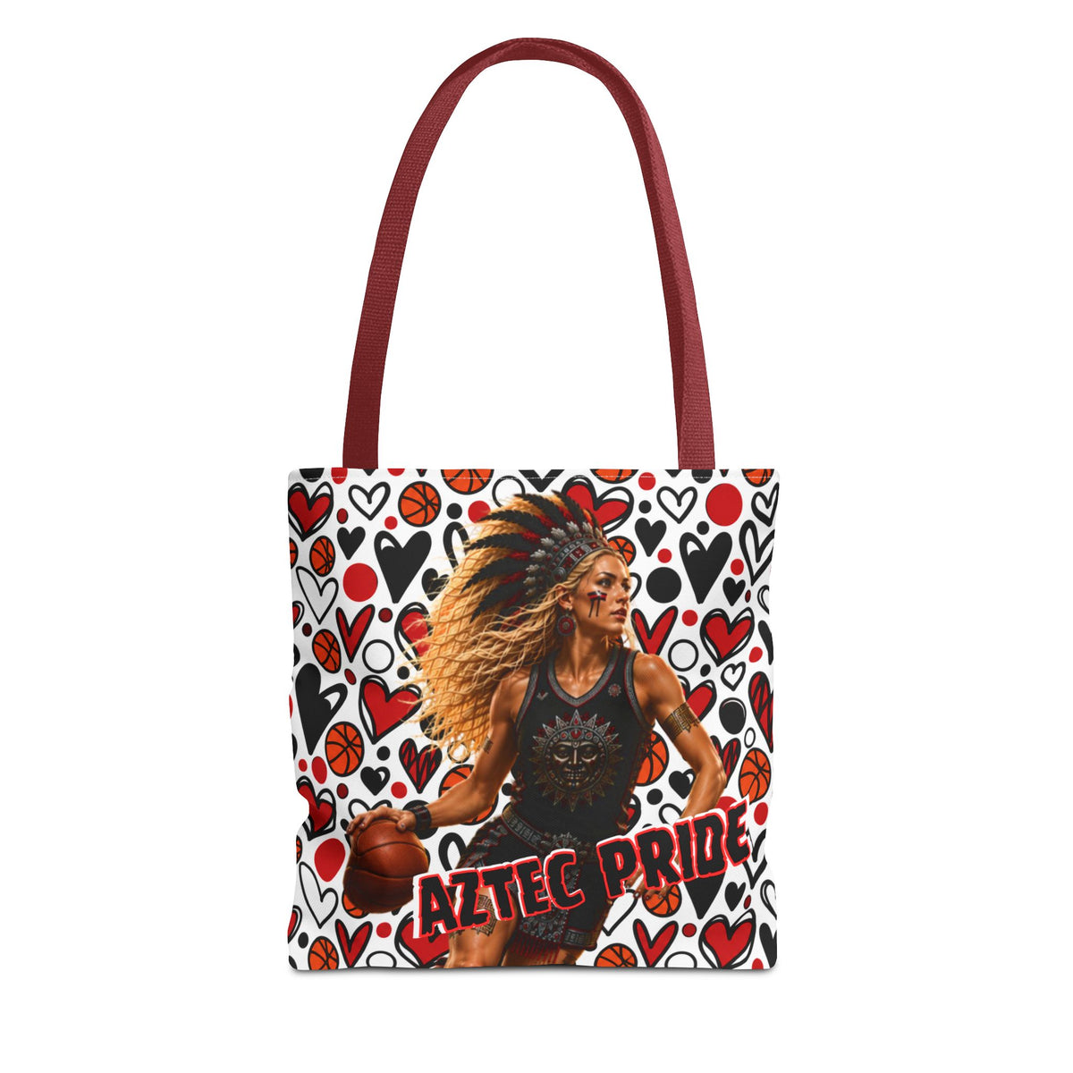 Aztec Basketball Female Warrior Tote Bag | Aztec-Inspired AI Art • Made & Shipped in the USA • 🚚 FREE USA Shipping • FREE Personalization