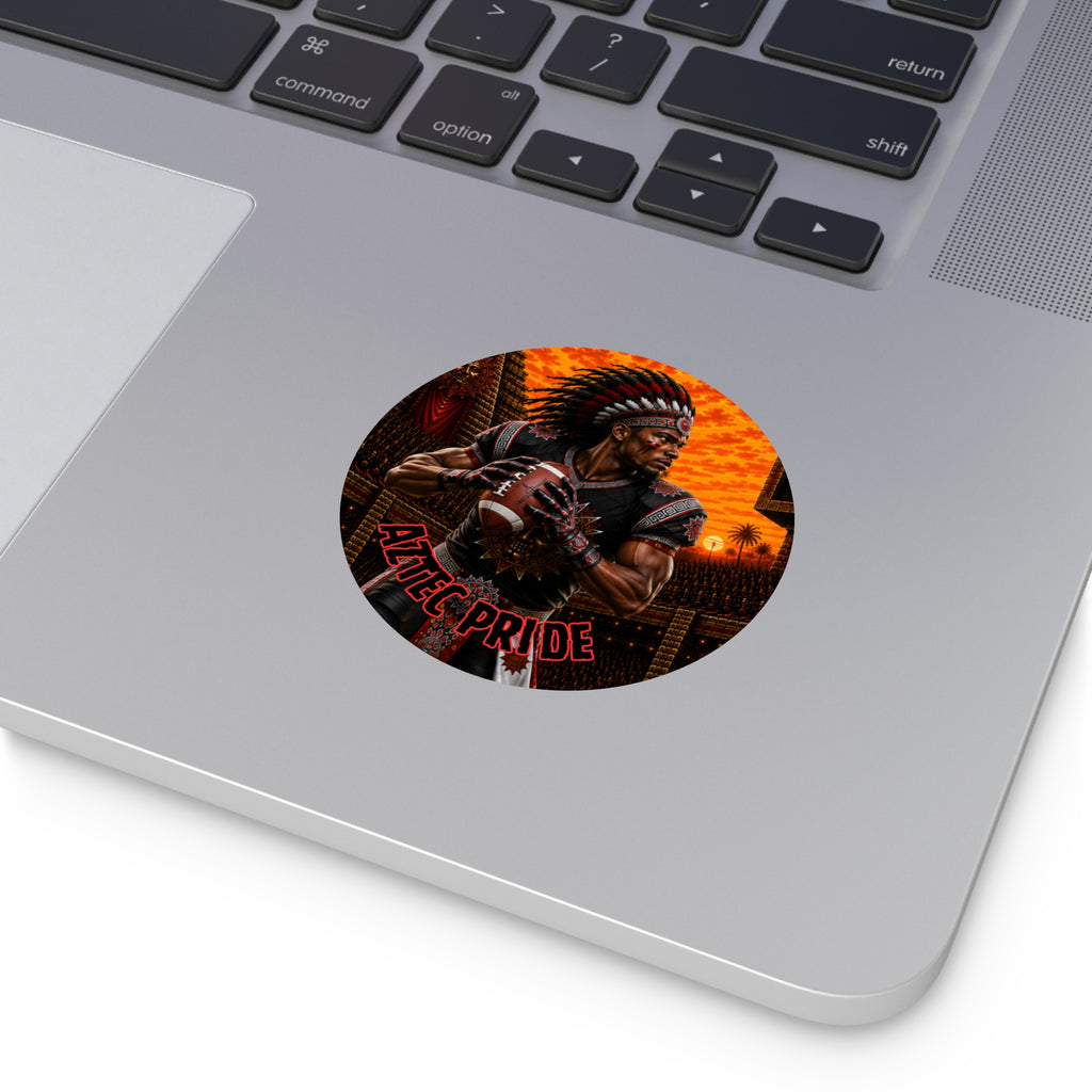 Aztec Football Quarterback Warrior Round Vinyl Sticker 2”–6” | Made & Shipped in the USA • 🚚 FREE USA Shipping • Personalized Option