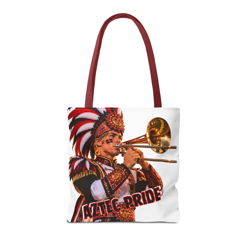 Aztec Trombone Warrior Tote Bag | Aztec-Inspired AI Art • Made & Shipped in the USA • 🚚 FREE USA Shipping • FREE Personalization