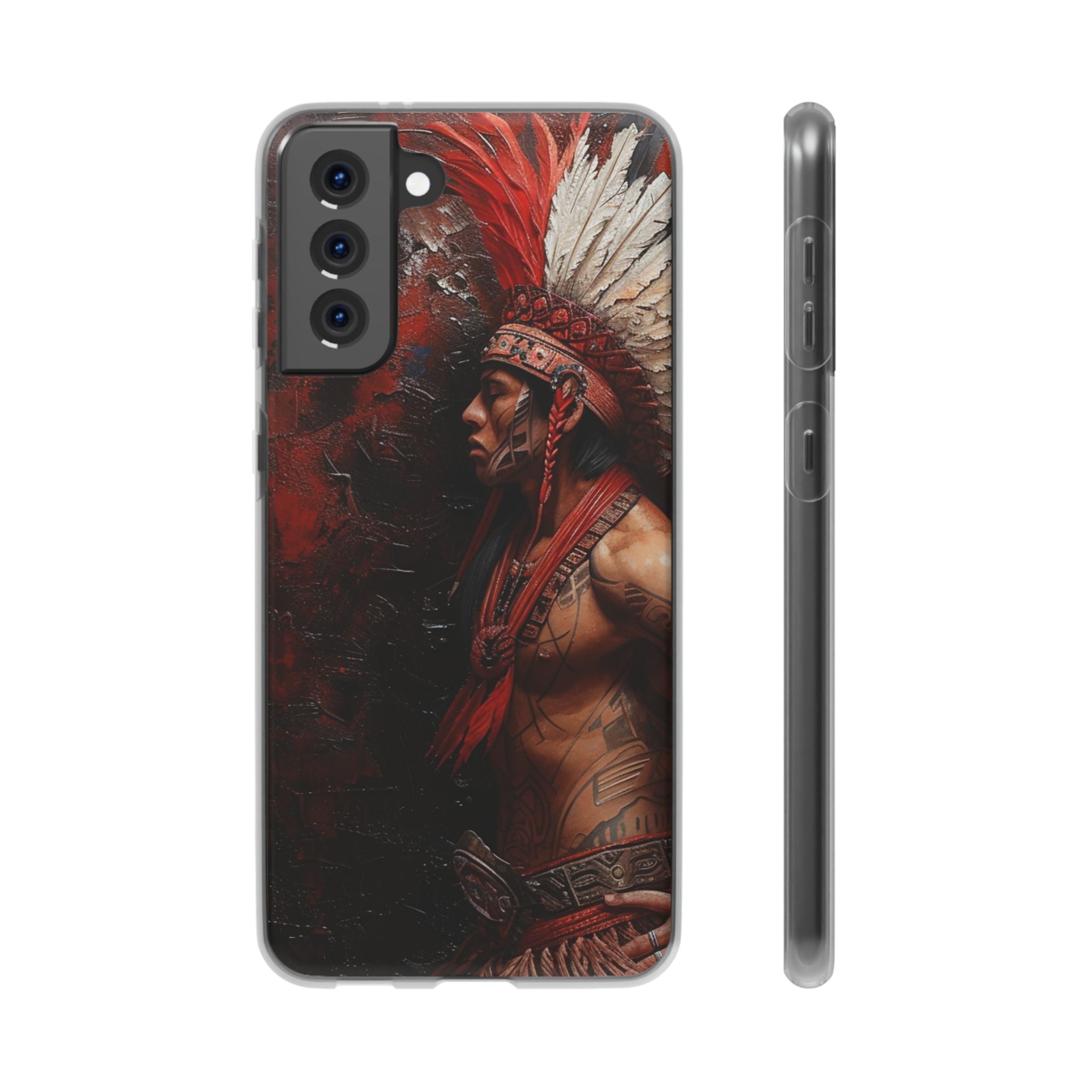 Aztec Noble Warrior – Flexi Phone Case (iPhone & Samsung • Clear TPU • Made in USA • Personalized Option)