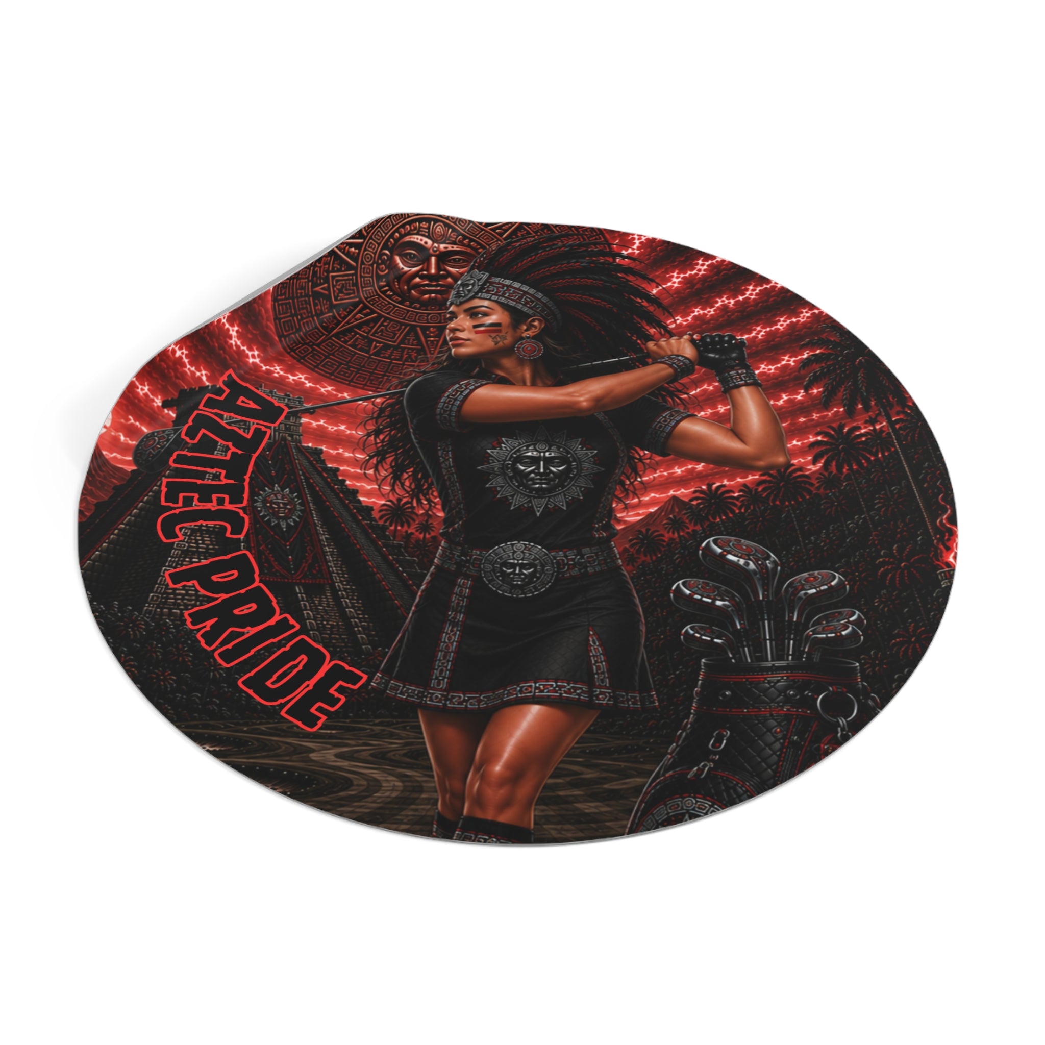 Aztec Golf Female Warrior Round Vinyl Sticker 2”–6” | Made & Shipped in the USA • 🚚 FREE USA Shipping • Personalized Option