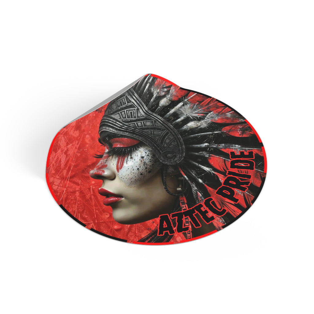Aztec Fearless Goddess Round Vinyl Sticker – Waterproof Matte Decal (2”–6”)