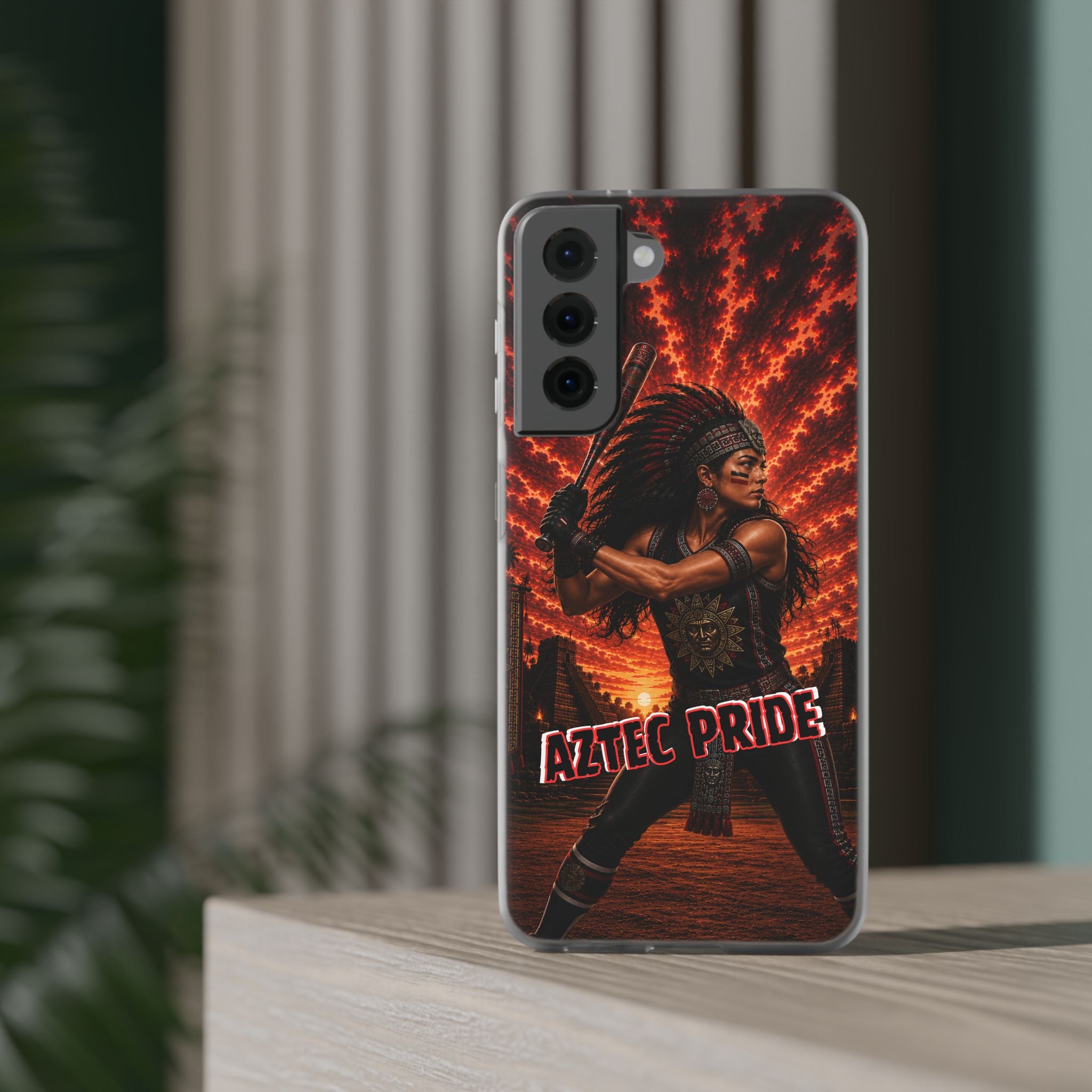 Aztec Softball Warrior – Flexi Phone Case (iPhone & Samsung • Clear TPU • Made & Shipped in the USA • 🚚 FREE USA Shipping • Personalized Option)
