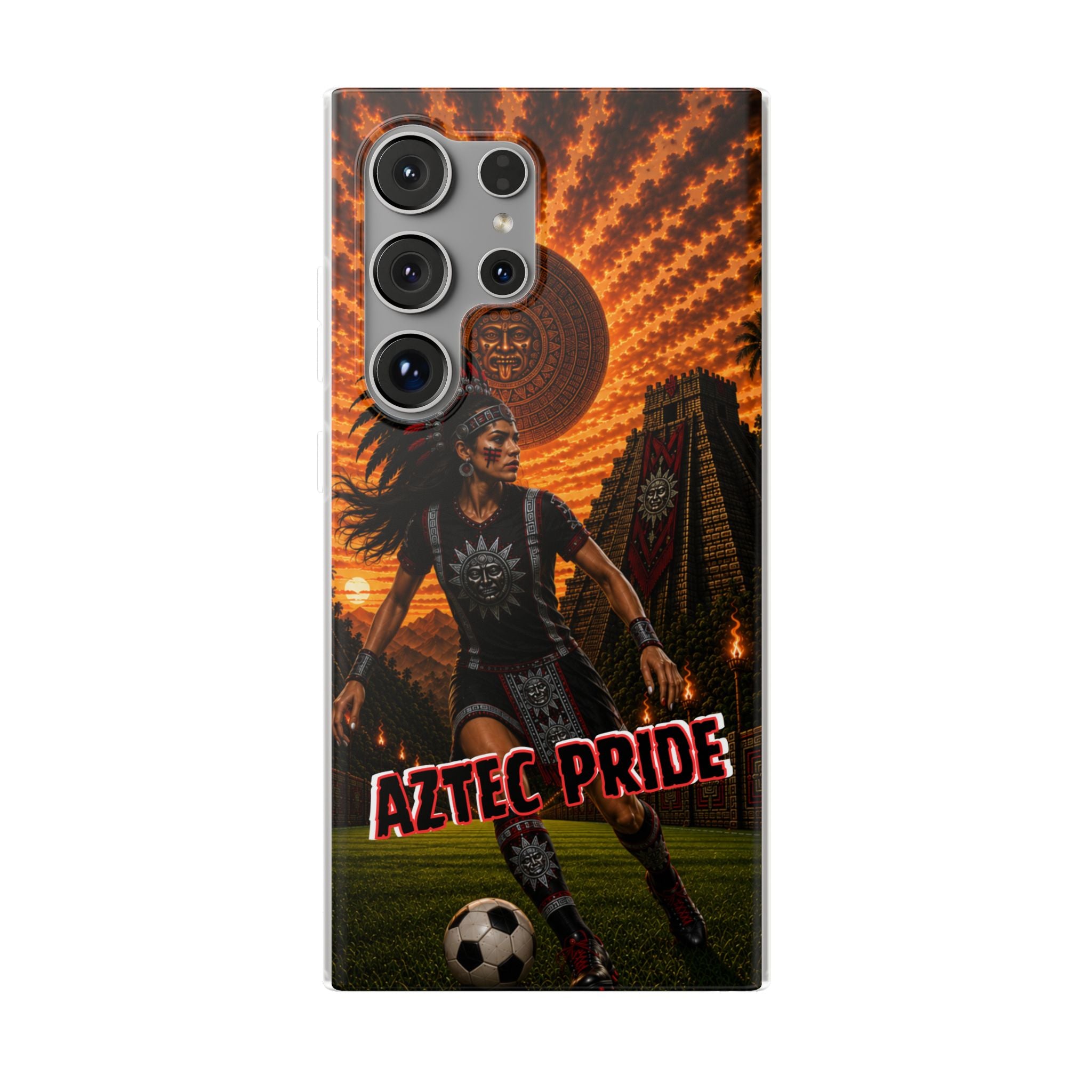 Aztec Soccer Female Warrior – Flexi Phone Case (iPhone & Samsung • Clear TPU • Made & Shipped in the USA • 🚚 FREE USA Shipping • Personalized Option)