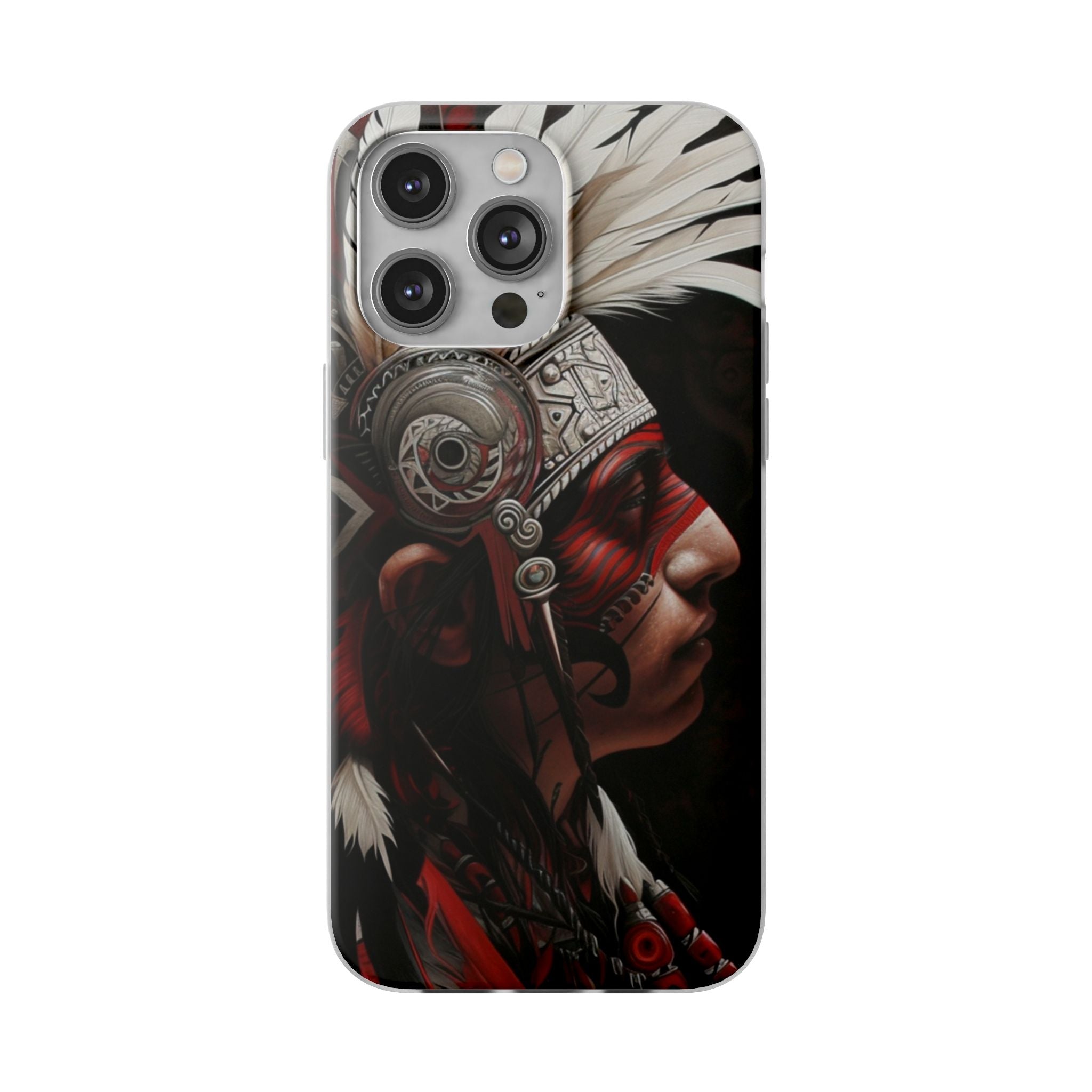 Aztec Warrior King – Flexi Phone Case (iPhone & Samsung • Clear TPU • Made in USA • Personalized Option)