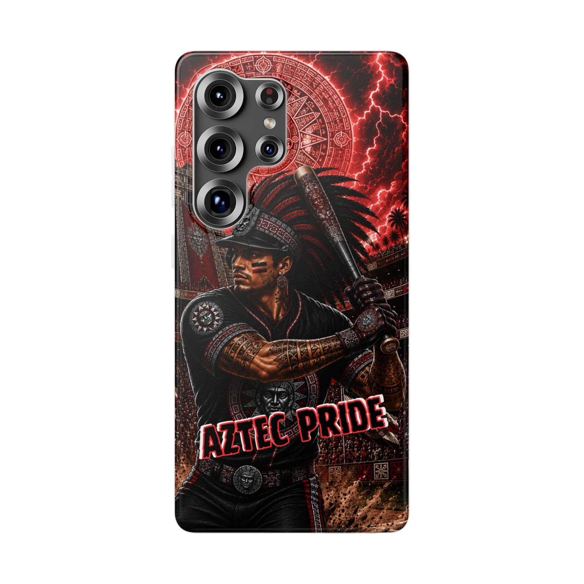 Aztec Baseball Warrior – Flexi Phone Case (iPhone & Samsung • Clear TPU • Made & Shipped in the USA • 🚚 FREE USA Shipping • Personalized Option)