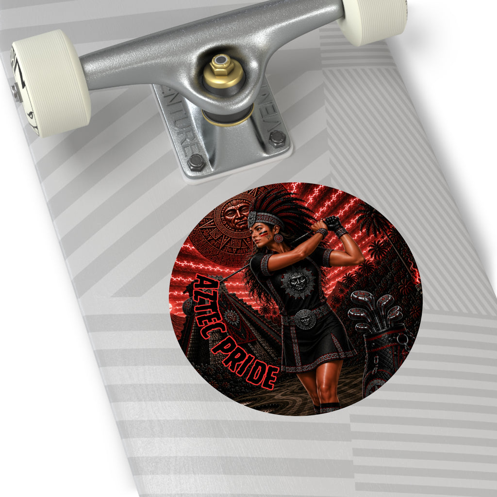 Aztec Golf Female Warrior Round Vinyl Sticker 2”–6” | Made & Shipped in the USA • 🚚 FREE USA Shipping • Personalized Option