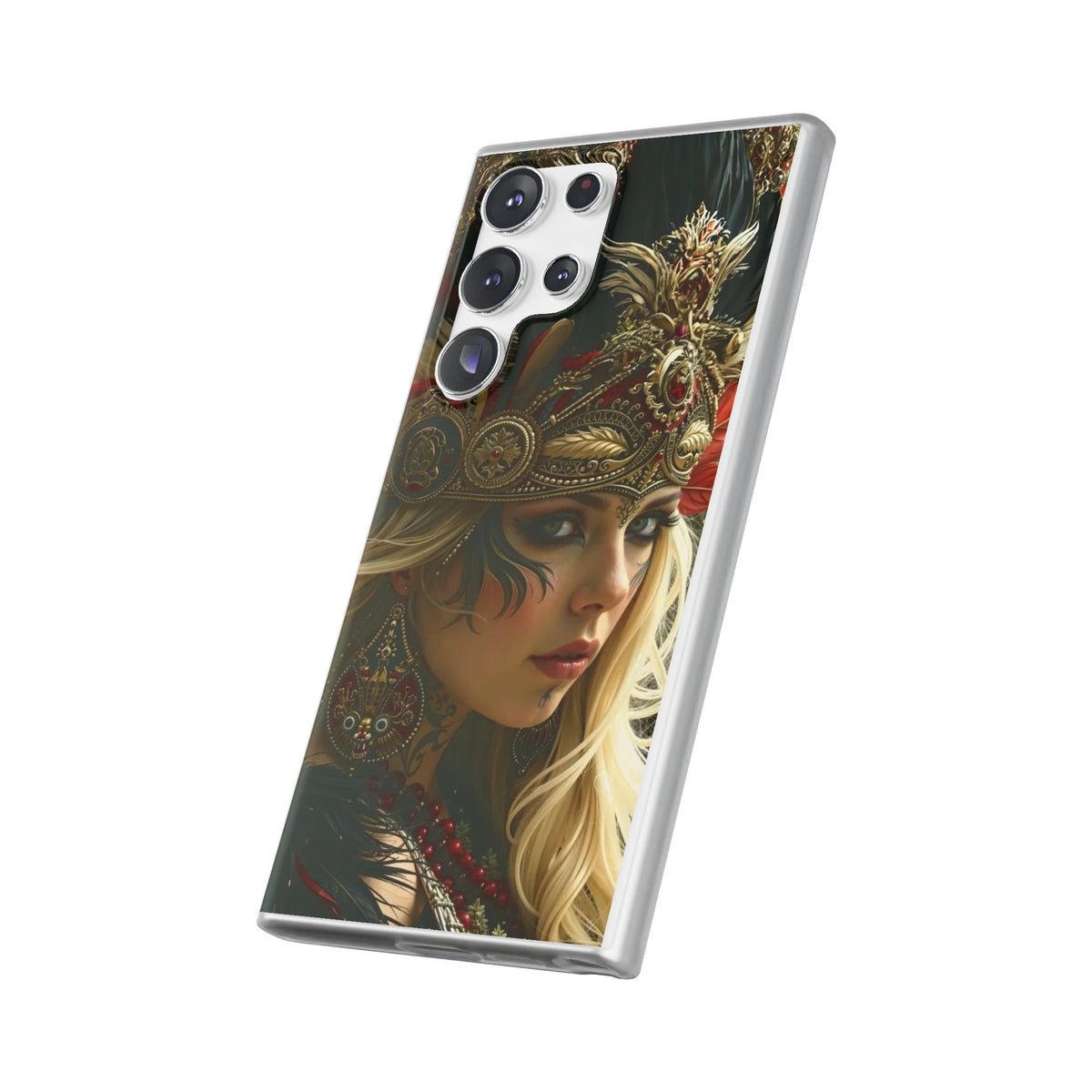 Aztec Fireheart Queen – Flexi Phone Case (iPhone & Samsung • Clear TPU • Made in USA • Personalized Option)