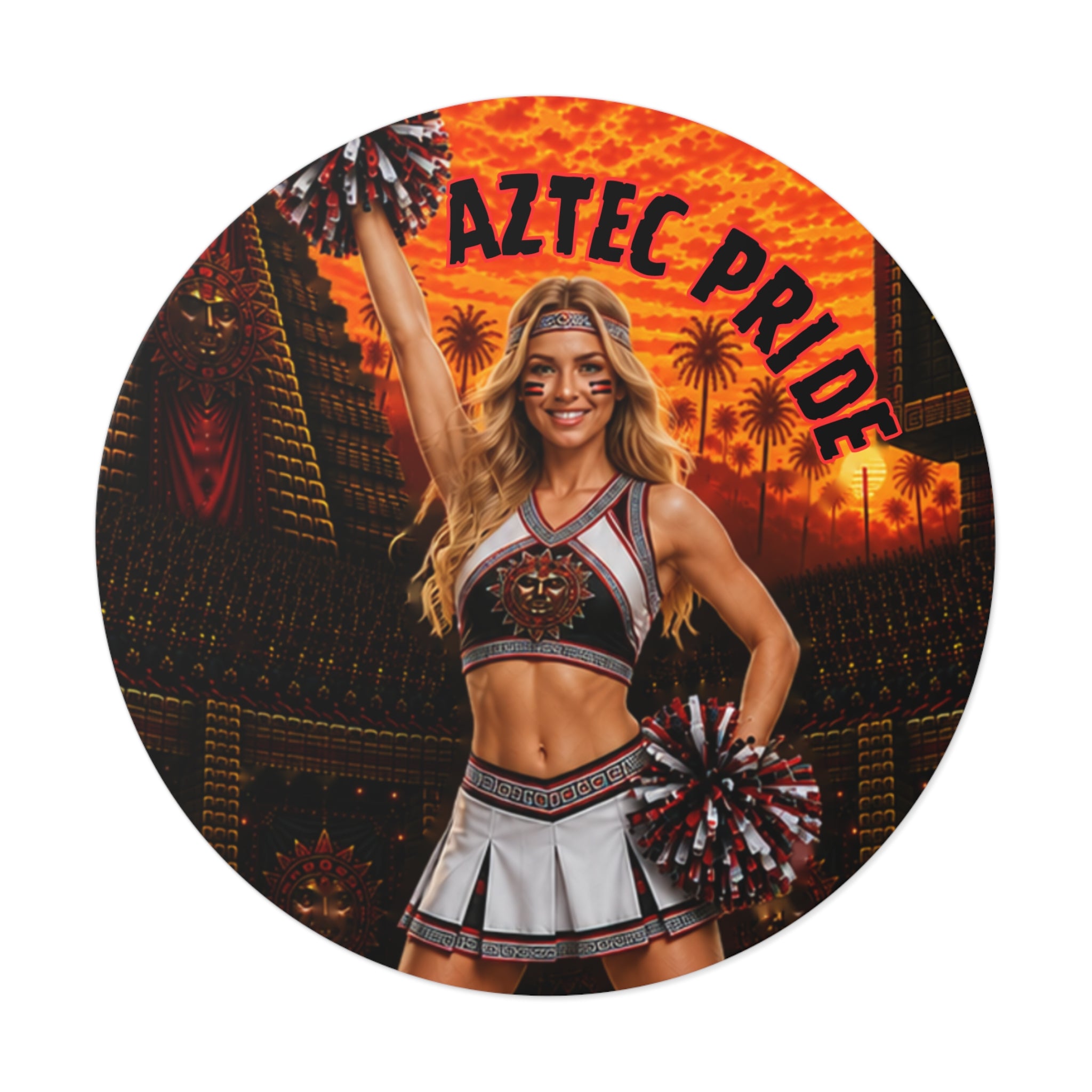 Aztec Cheerleader Warrior Round Vinyl Sticker 2”–6” | Made & Shipped in the USA • 🚚 FREE USA Shipping • Personalized Option