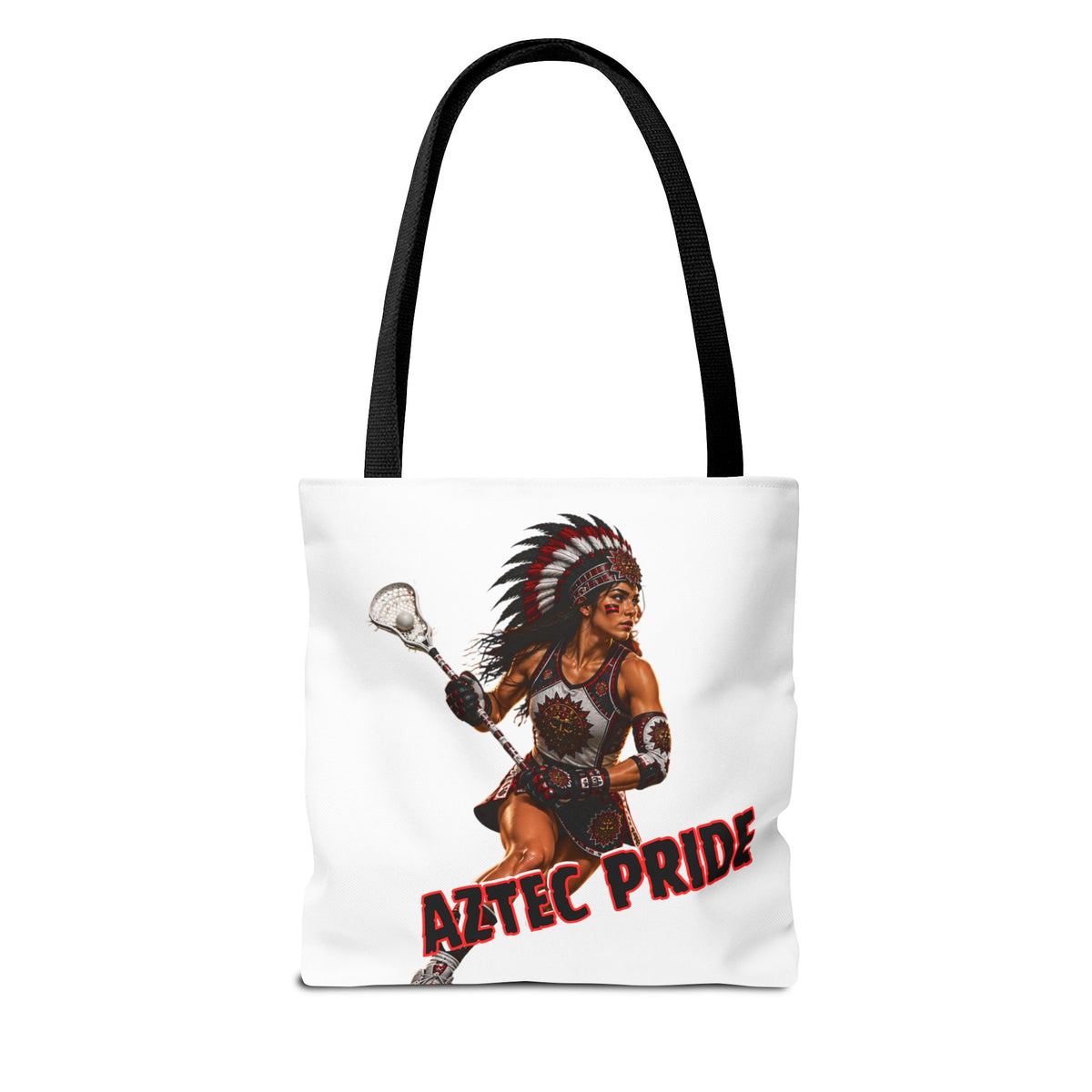 Aztec Lacrosse Female Warrior Tote Bag | Aztec-Inspired AI Art • Made & Shipped in the USA • 🚚 FREE USA Shipping • FREE Personalization
