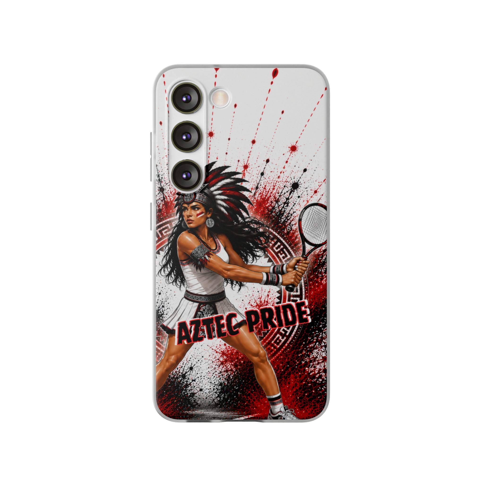 Aztec Tennis Female Warrior – Flexi Phone Case (iPhone & Samsung • Clear TPU • Made & Shipped in the USA • 🚚 FREE USA Shipping • Personalized Option)