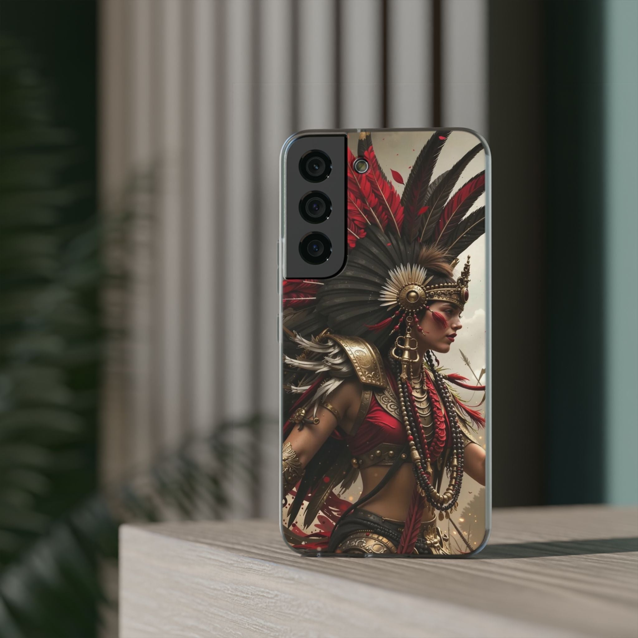 Aztec Warrior Queen – Flexi Phone Case (iPhone & Samsung • Clear TPU • Made in USA • Personalized Option)