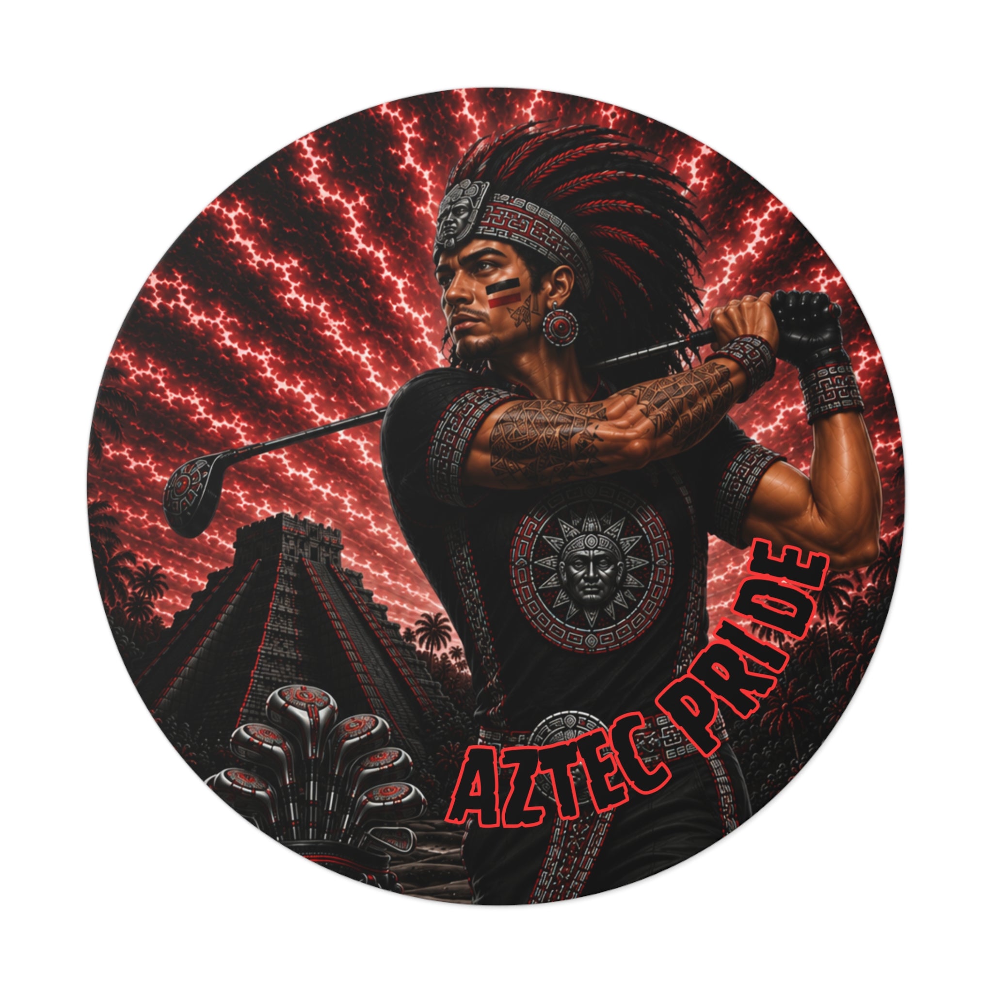 Aztec Golf Male Warrior Round Vinyl Sticker 2”–6” | Made & Shipped in the USA • 🚚 FREE USA Shipping • Personalized Option