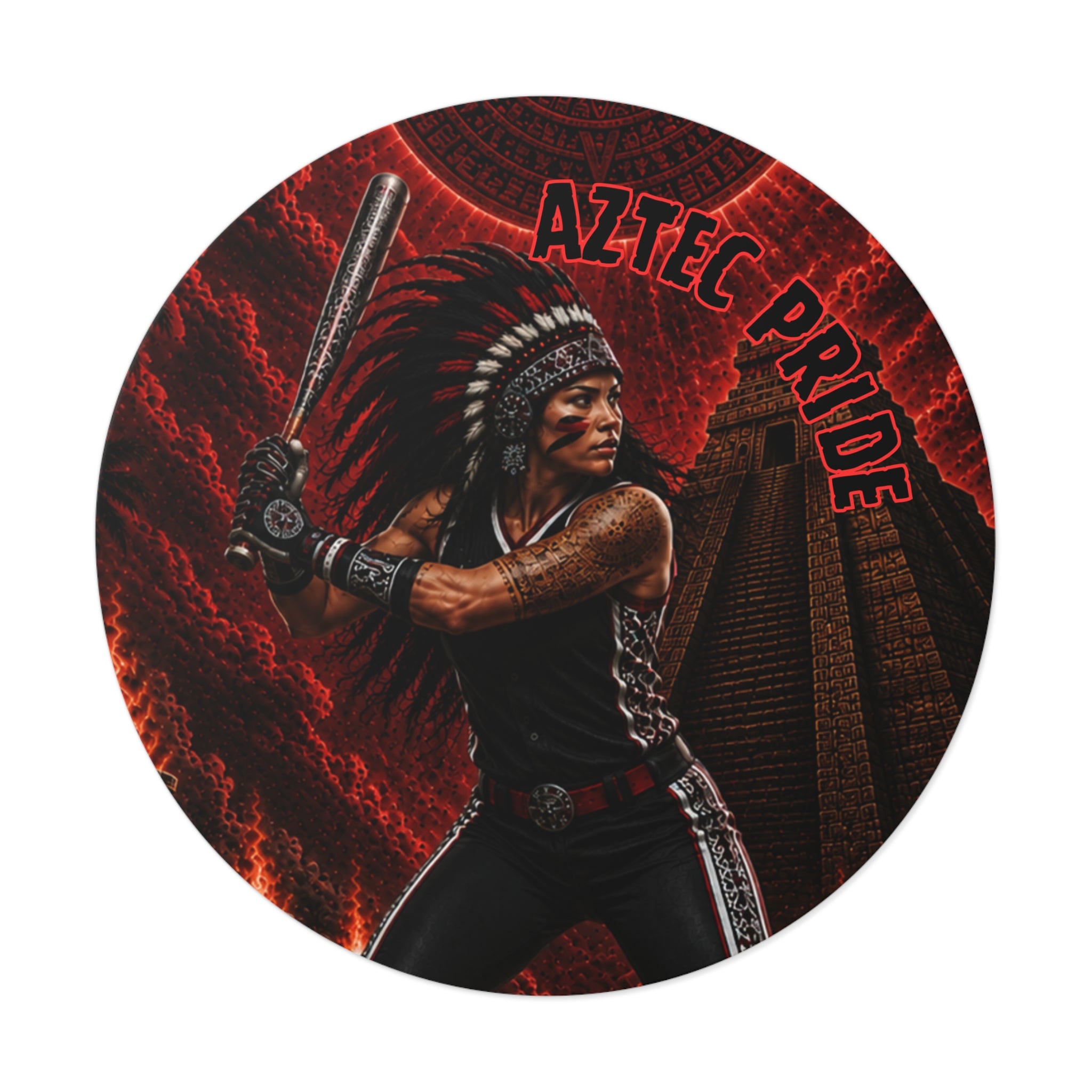 Aztec Softball Warrior Round Vinyl Sticker 2”–6” | Made & Shipped in the USA • 🚚 FREE USA Shipping • Personalized Option