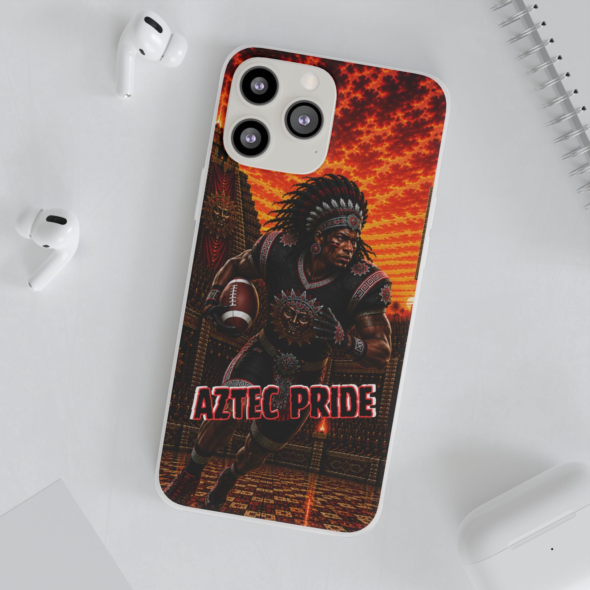 Aztec Football Warrior – Flexi Phone Case (iPhone & Samsung • Clear TPU • Made & Shipped in the USA • 🚚 FREE USA Shipping • Personalized Option)