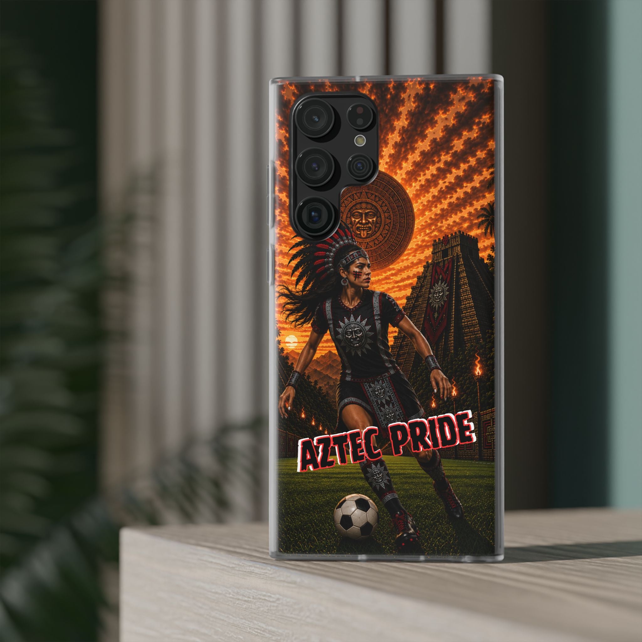 Aztec Soccer Female Warrior – Flexi Phone Case (iPhone & Samsung • Clear TPU • Made & Shipped in the USA • 🚚 FREE USA Shipping • Personalized Option)