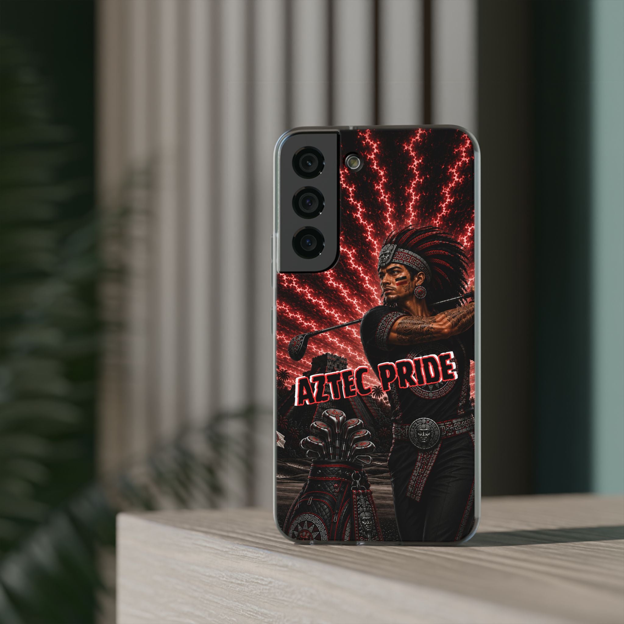 Aztec Golf Male Warrior – Flexi Phone Case (iPhone & Samsung • Clear TPU • Made & Shipped in the USA • 🚚 FREE USA Shipping • Personalized Option)