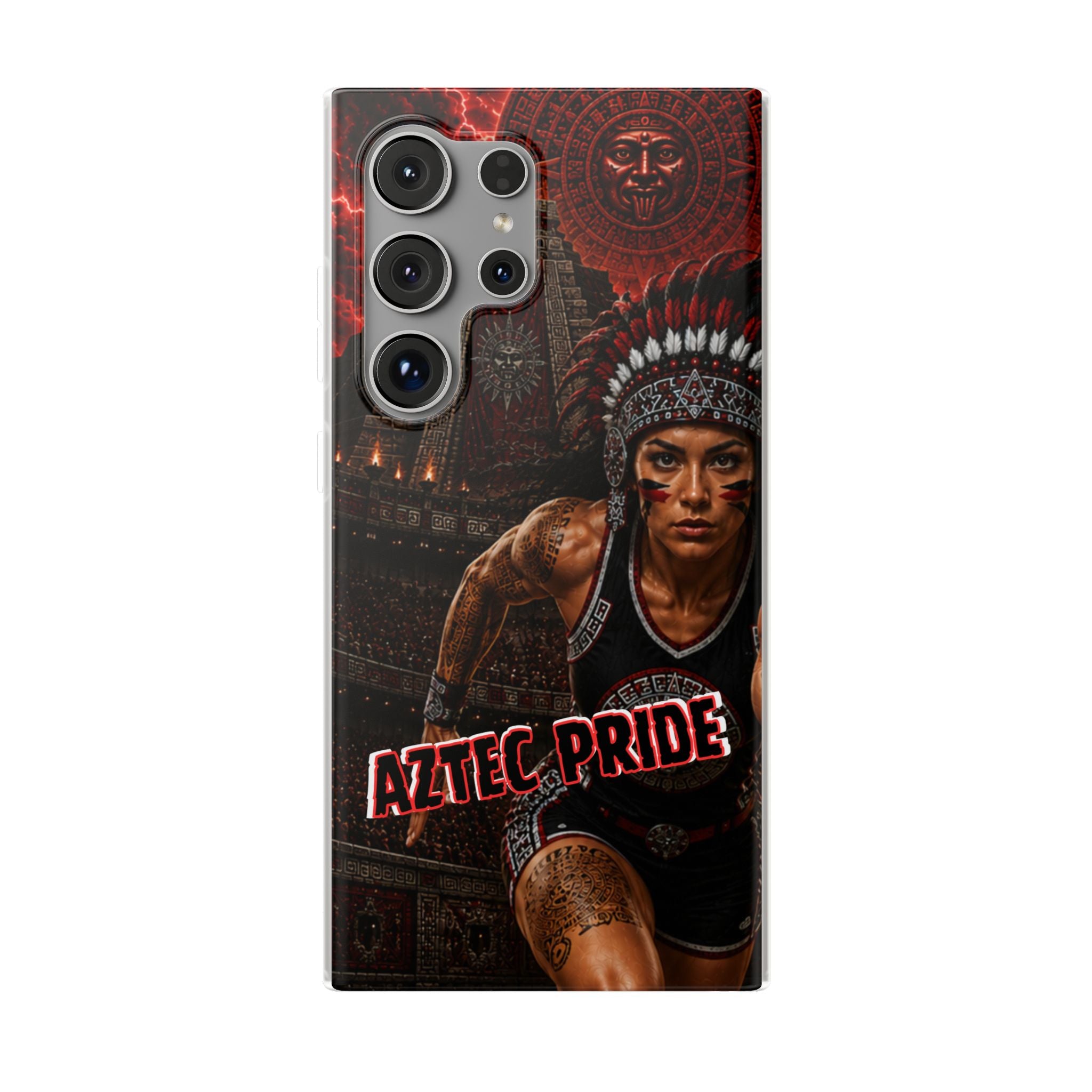 Aztec Track & Field Female Warrior – Flexi Phone Case (iPhone & Samsung • Clear TPU • Made & Shipped in the USA • 🚚 FREE USA Shipping • Personalized Option)