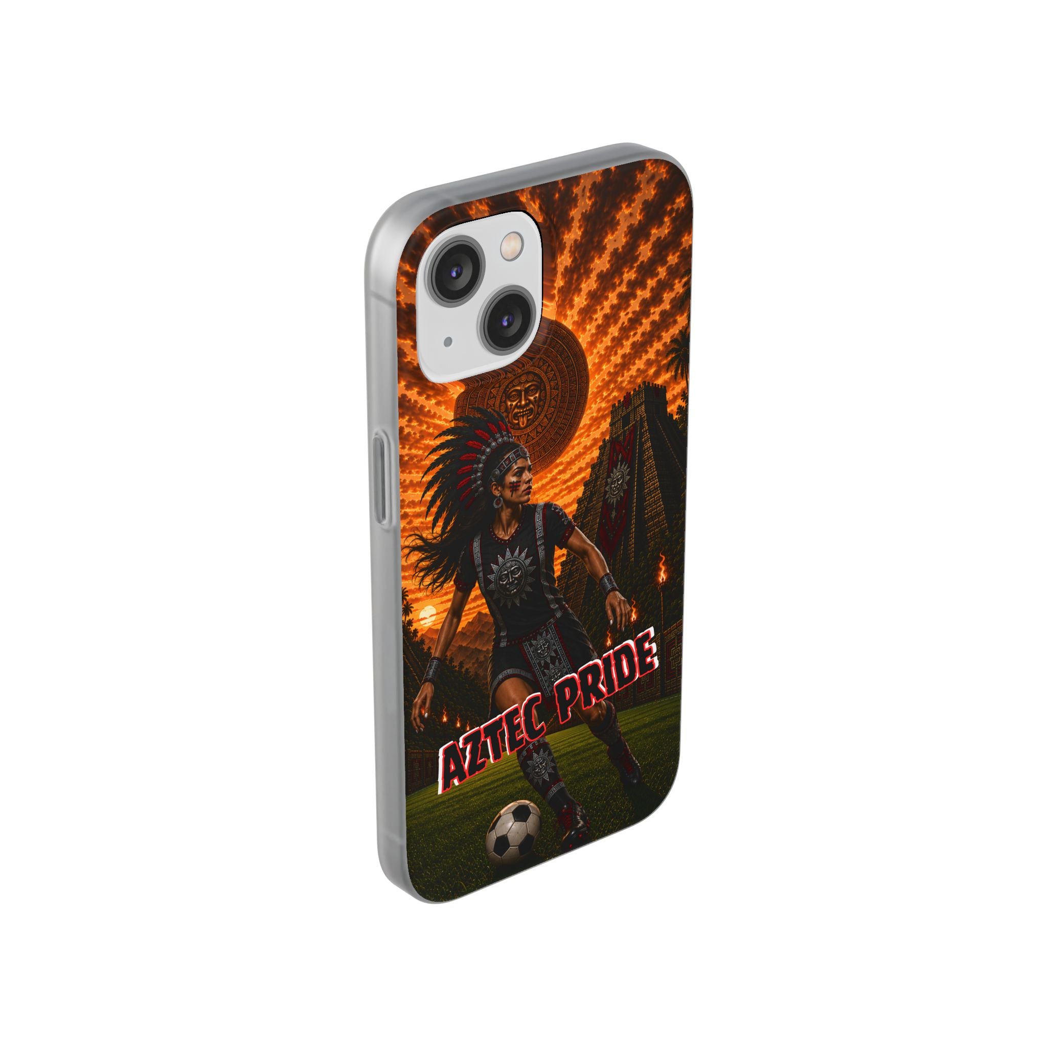 Aztec Soccer Female Warrior – Flexi Phone Case (iPhone & Samsung • Clear TPU • Made & Shipped in the USA • 🚚 FREE USA Shipping • Personalized Option)