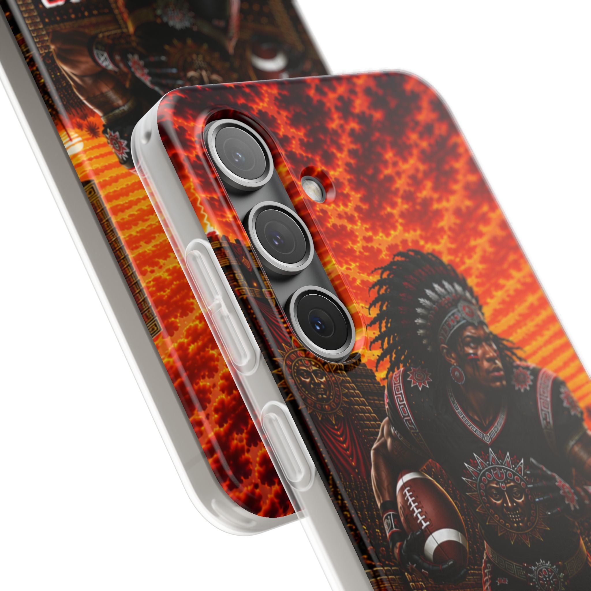 Aztec Football Warrior – Flexi Phone Case (iPhone & Samsung • Clear TPU • Made & Shipped in the USA • 🚚 FREE USA Shipping • Personalized Option)