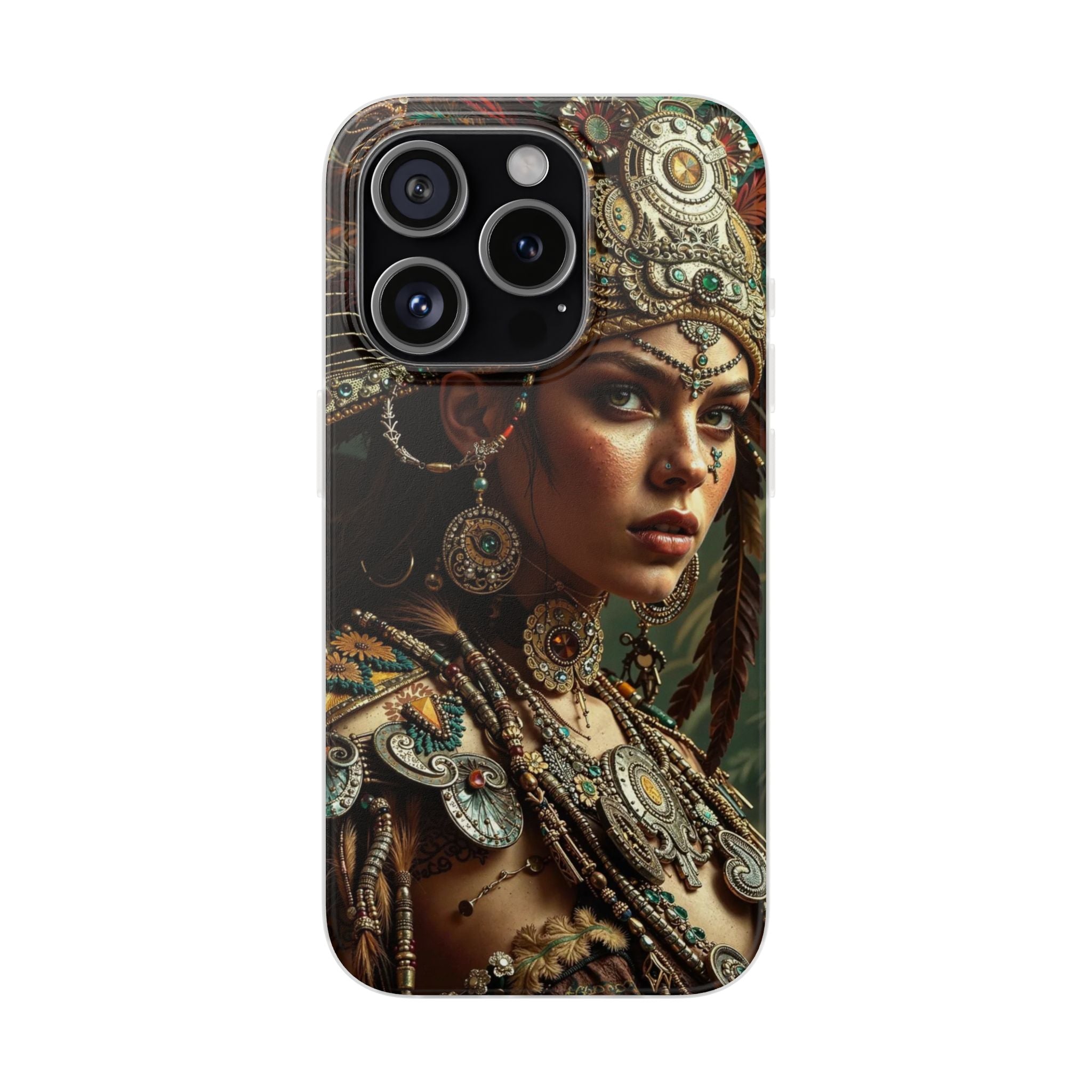 Aztec Warrior Goddess – Flexi Phone Case (iPhone & Samsung • Clear TPU • Made in USA • Personalized Option)
