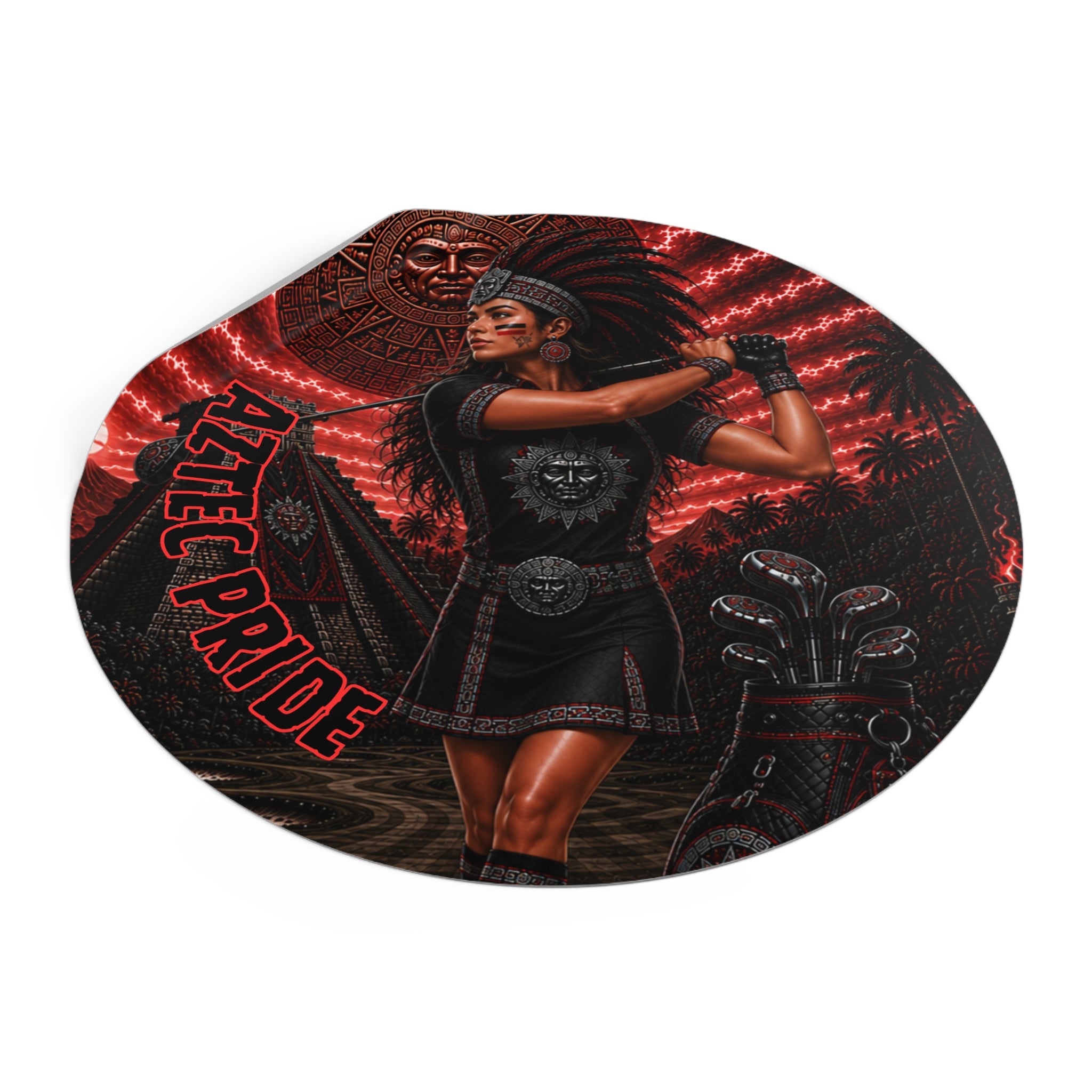 Aztec Golf Female Warrior Round Vinyl Sticker 2”–6” | Made & Shipped in the USA • 🚚 FREE USA Shipping • Personalized Option