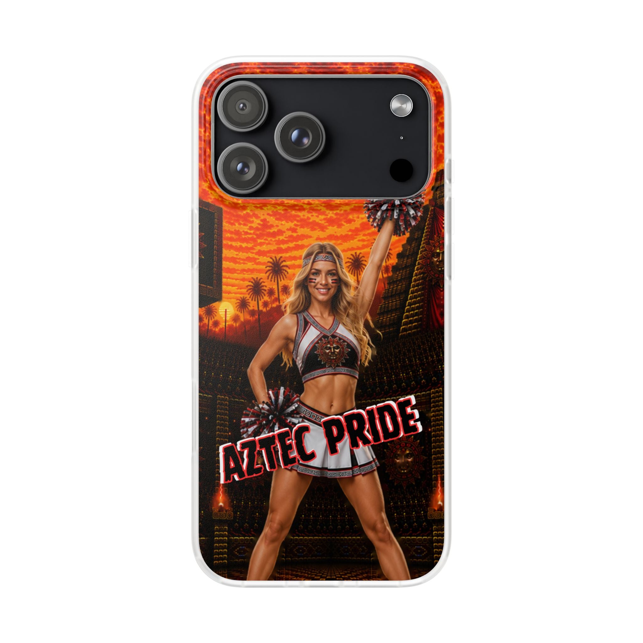 Aztec Cheerleader Warrior – Flexi Phone Case (iPhone & Samsung • Clear TPU • Made & Shipped in the USA • 🚚 FREE USA Shipping • Personalized Option)