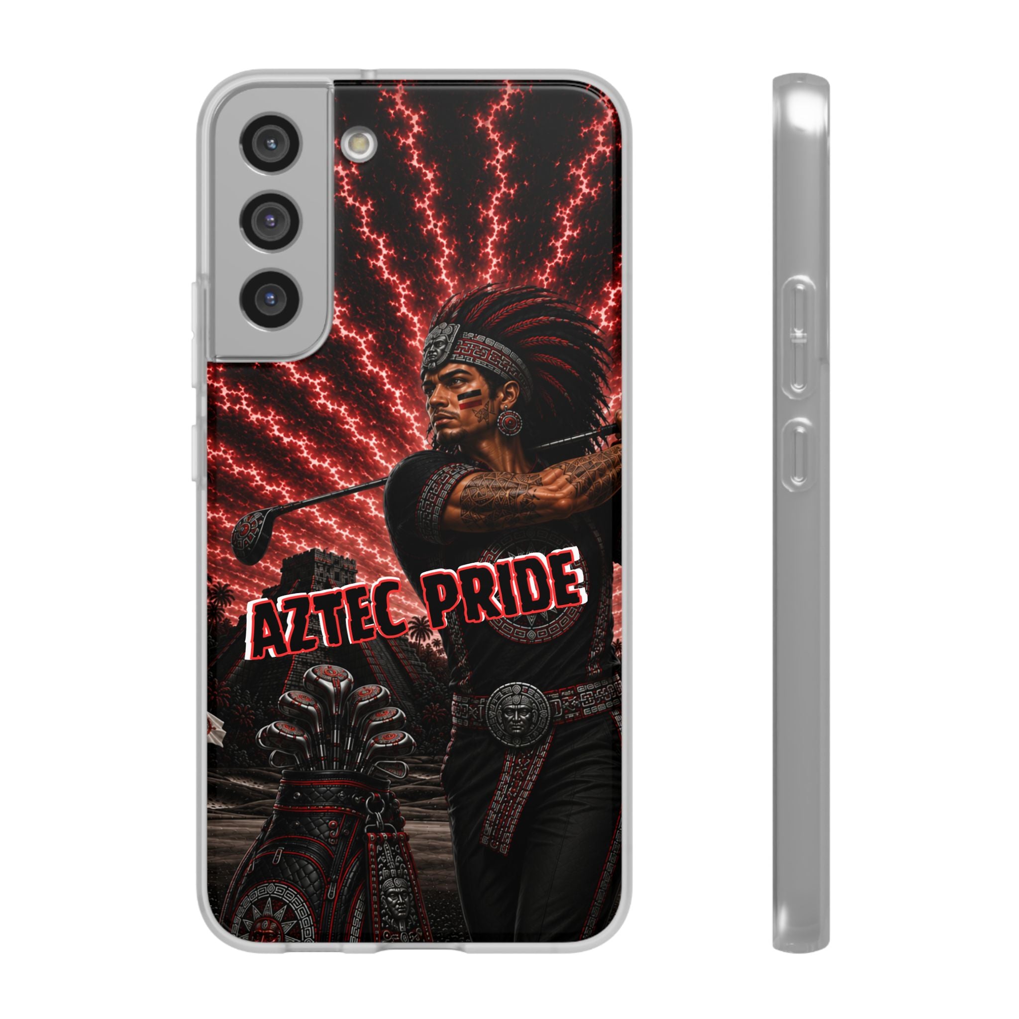 Aztec Golf Male Warrior – Flexi Phone Case (iPhone & Samsung • Clear TPU • Made & Shipped in the USA • 🚚 FREE USA Shipping • Personalized Option)