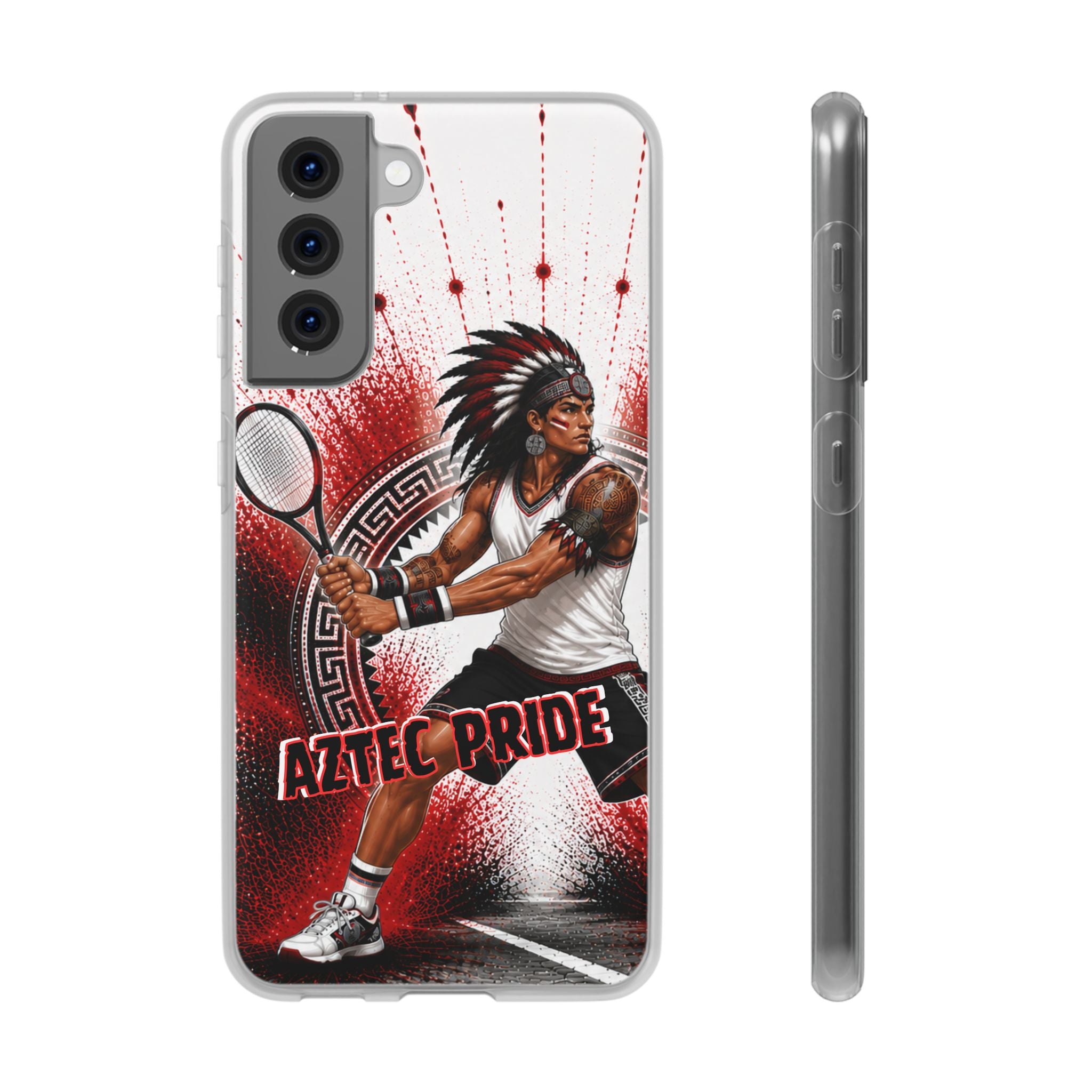 Aztec Tennis Male Warrior – Flexi Phone Case (iPhone & Samsung • Clear TPU • Made & Shipped in the USA • 🚚 FREE USA Shipping • Personalized Option)