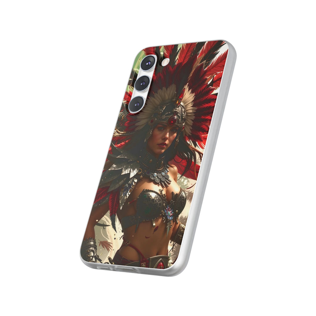 Aztec Blood Feather Goddess – Flexi Phone Case (iPhone & Samsung • Clear TPU • Made in USA • Personalized Option)