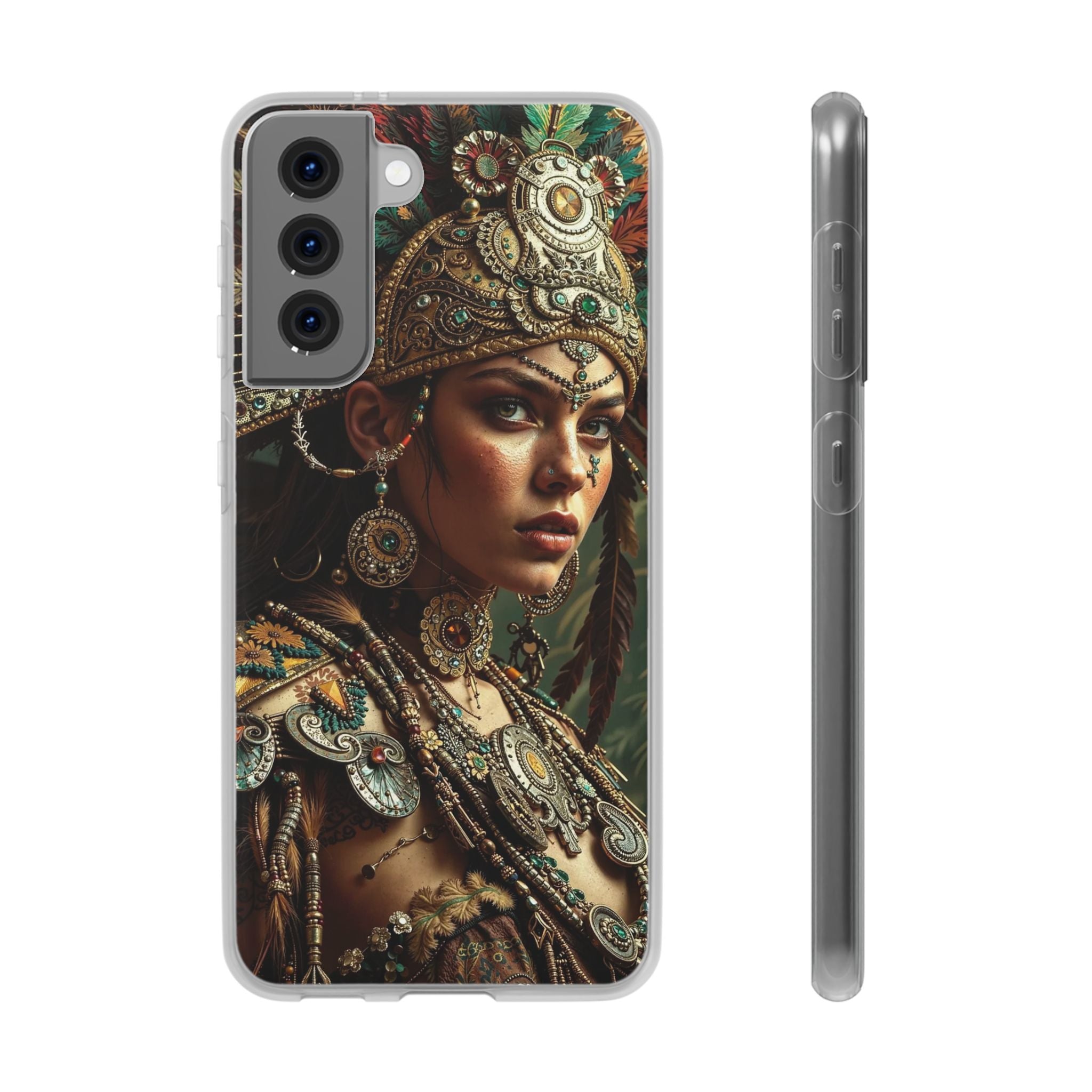 Aztec Warrior Goddess – Flexi Phone Case (iPhone & Samsung • Clear TPU • Made in USA • Personalized Option)