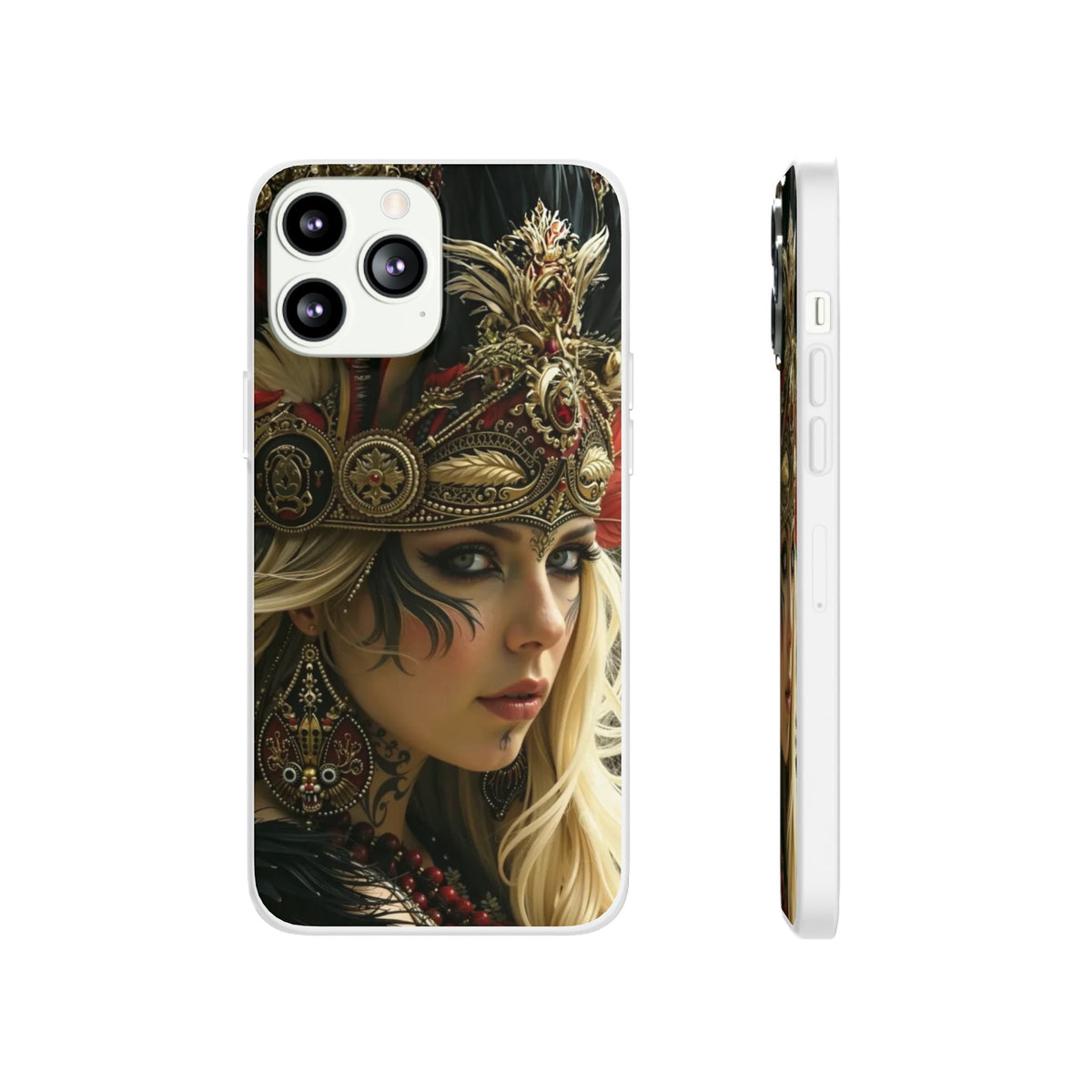 Aztec Fireheart Queen – Flexi Phone Case (iPhone & Samsung • Clear TPU • Made in USA • Personalized Option)