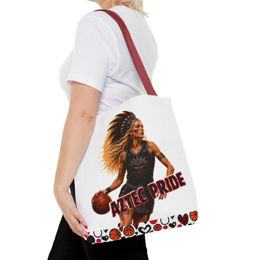 Aztec Basketball Female Warrior Tote Bag | Aztec-Inspired AI Art • Made & Shipped in the USA • 🚚 FREE USA Shipping • FREE Personalization