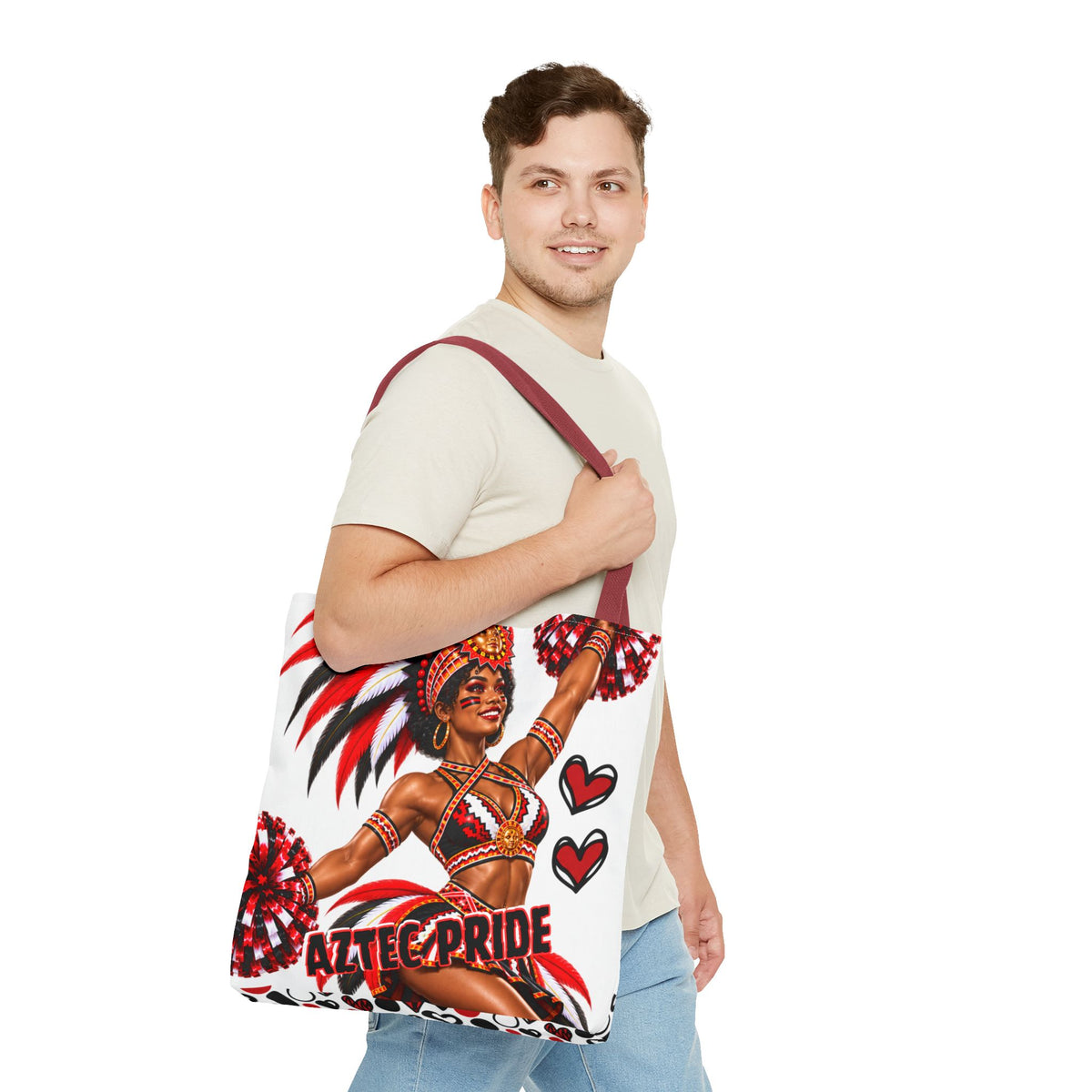 Aztec Cheerleader Warrior Tote Bag | Aztec-Inspired AI Art • Made & Shipped in the USA • 🚚 FREE USA Shipping • FREE Personalization