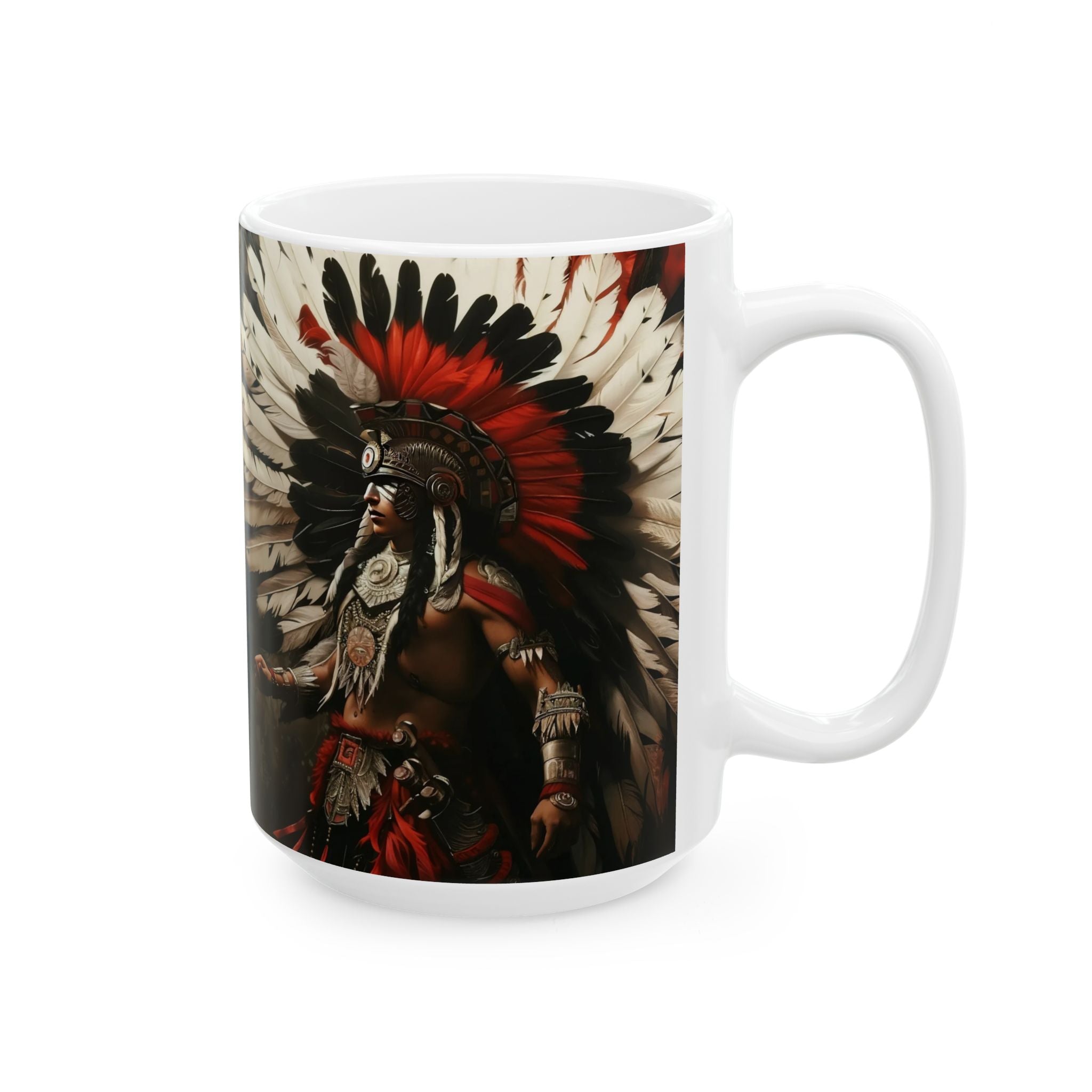 Aztec Fierce Warrior – Ceramic Mug (11oz, 15oz • Dishwasher & Microwave Safe • Made in USA • Personalized Option)