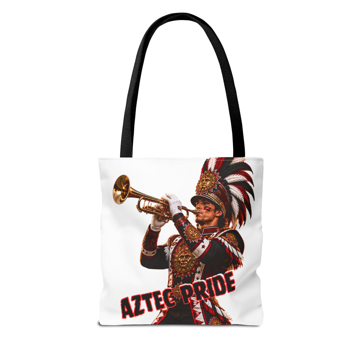 Aztec Trumpet Warrior Tote Bag | Aztec-Inspired AI Art • Made & Shipped in the USA • 🚚 FREE USA Shipping • FREE Personalization