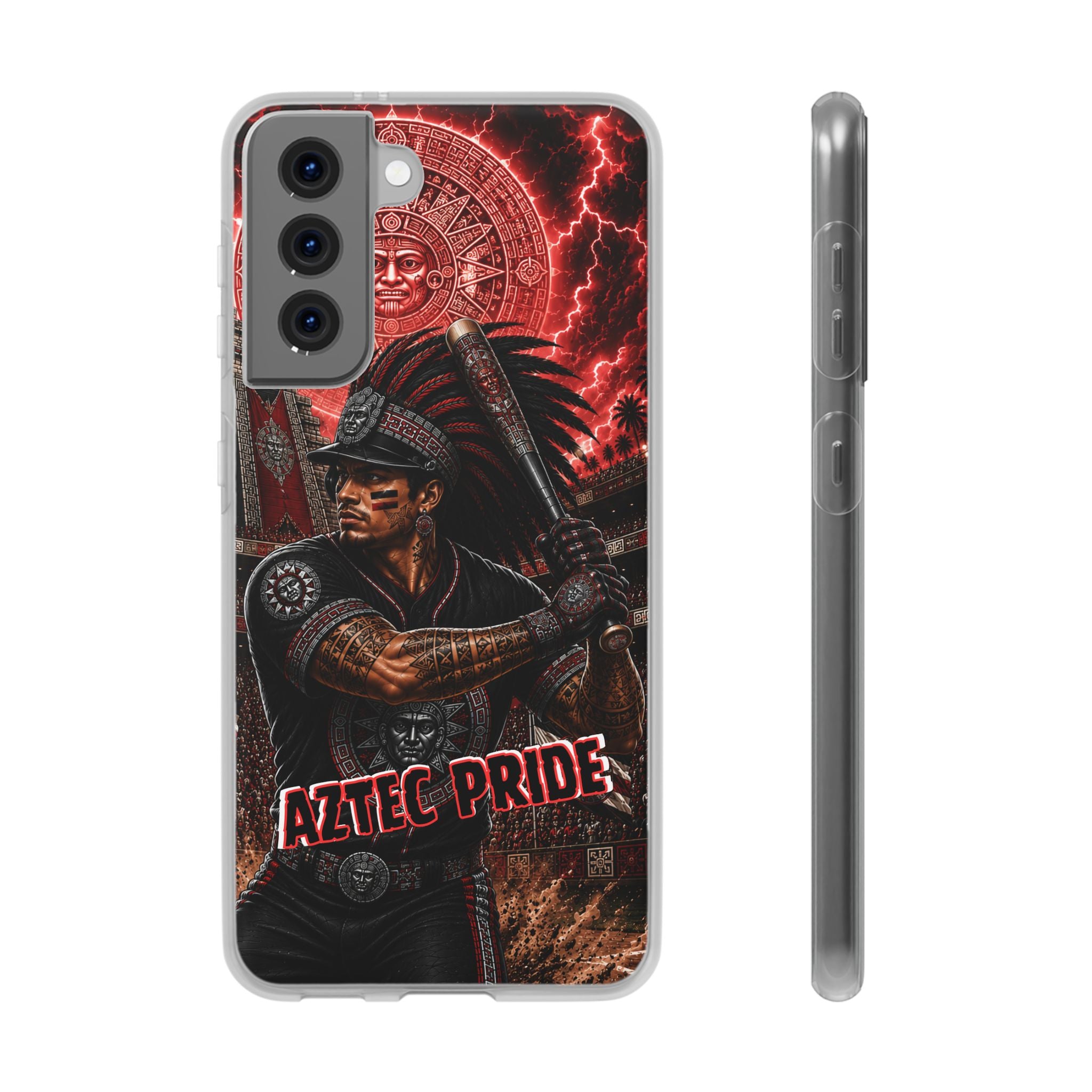Aztec Baseball Warrior – Flexi Phone Case (iPhone & Samsung • Clear TPU • Made & Shipped in the USA • 🚚 FREE USA Shipping • Personalized Option)