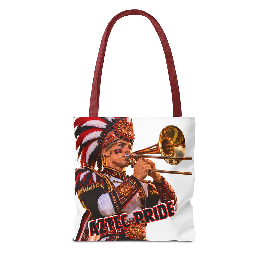 Aztec Trombone Warrior Tote Bag | Aztec-Inspired AI Art • Made & Shipped in the USA • 🚚 FREE USA Shipping • FREE Personalization