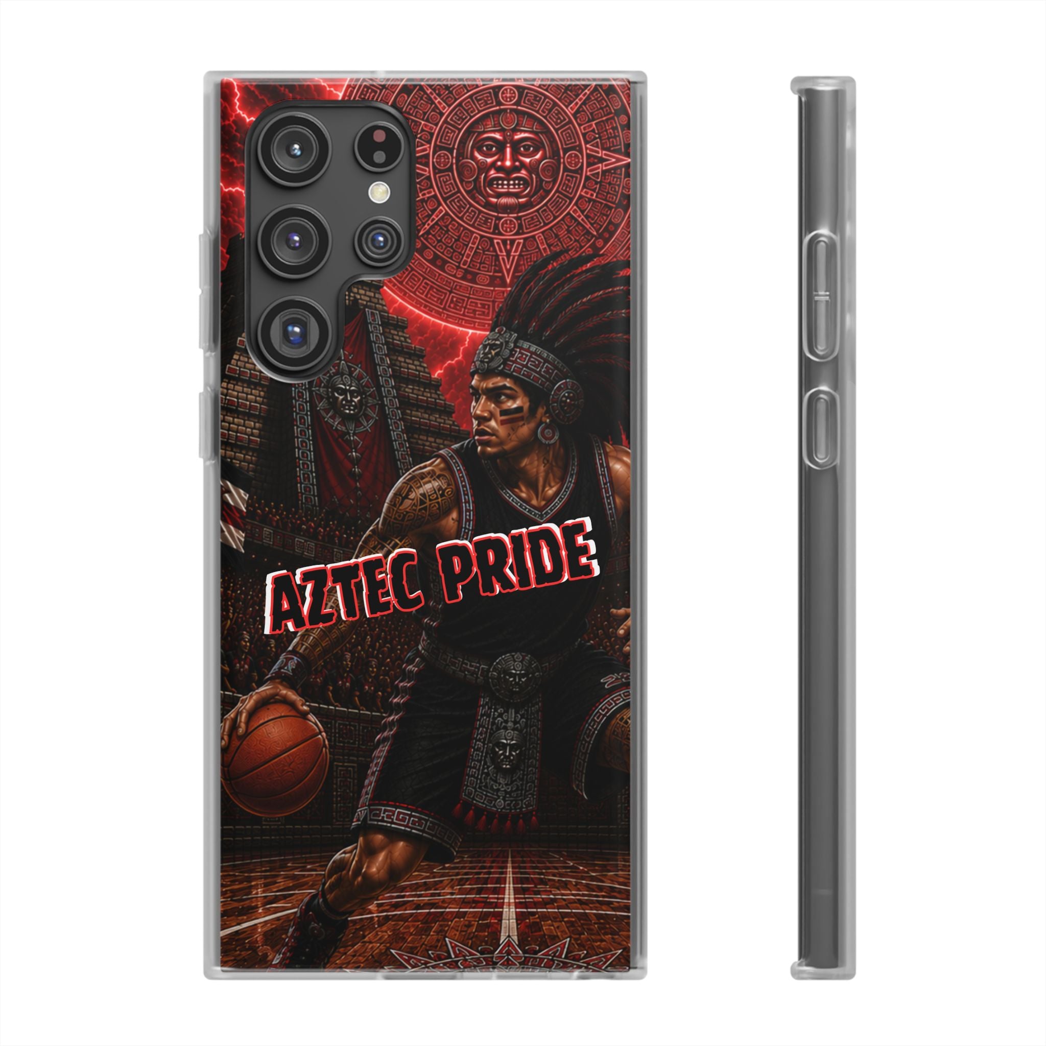 Aztec Basketall Warrior – Flexi Phone Case (iPhone & Samsung • Clear TPU • Made & Shipped in the USA • 🚚 FREE USA Shipping • Personalized Option)