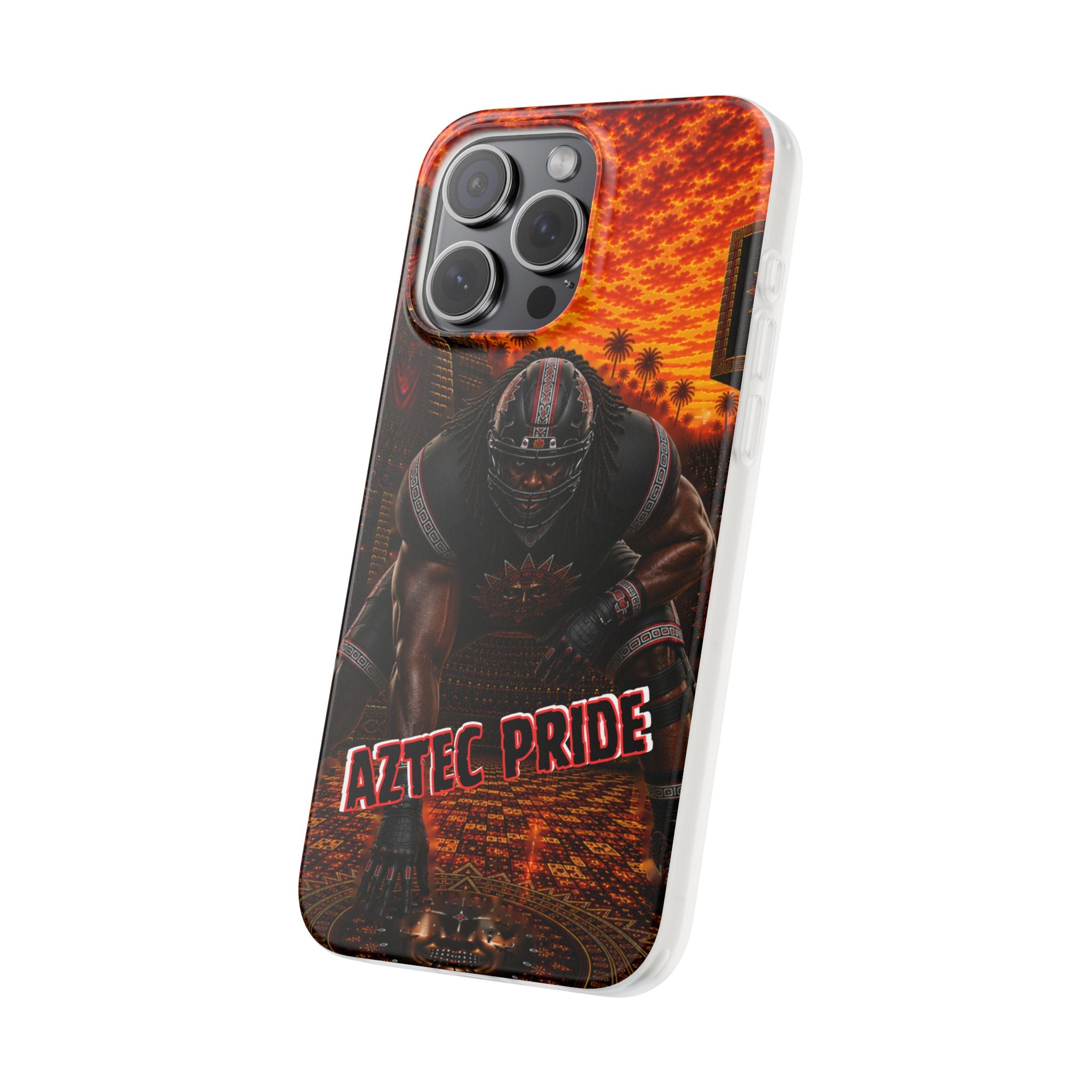 Aztec Football Warrior – Flexi Phone Case (iPhone & Samsung • Clear TPU • Made & Shipped in the USA • 🚚 FREE USA Shipping • Personalized Option)