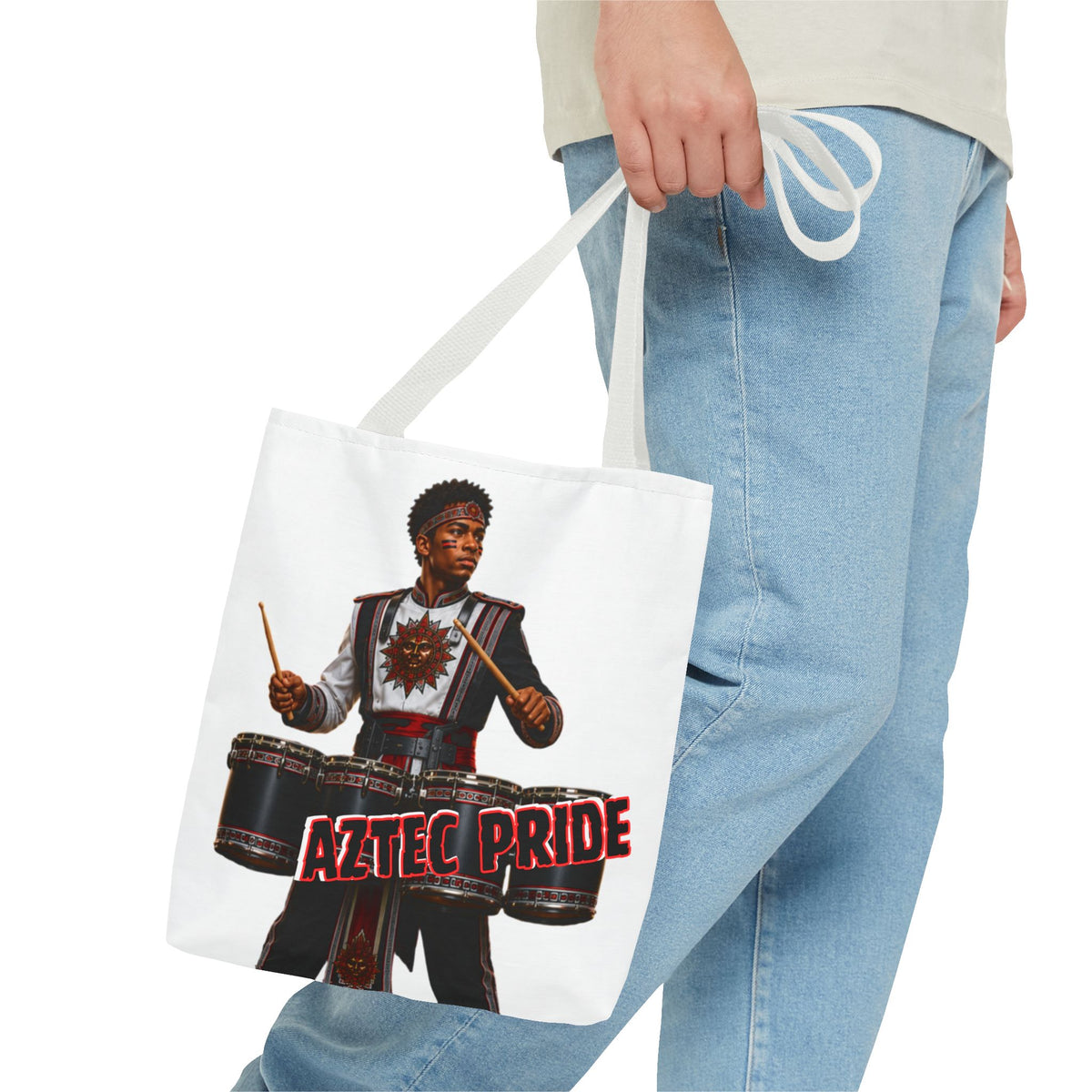 Aztec Band Warrior Tote Bag | Aztec-Inspired AI Art • Made & Shipped in the USA • 🚚 FREE USA Shipping • FREE Personalization