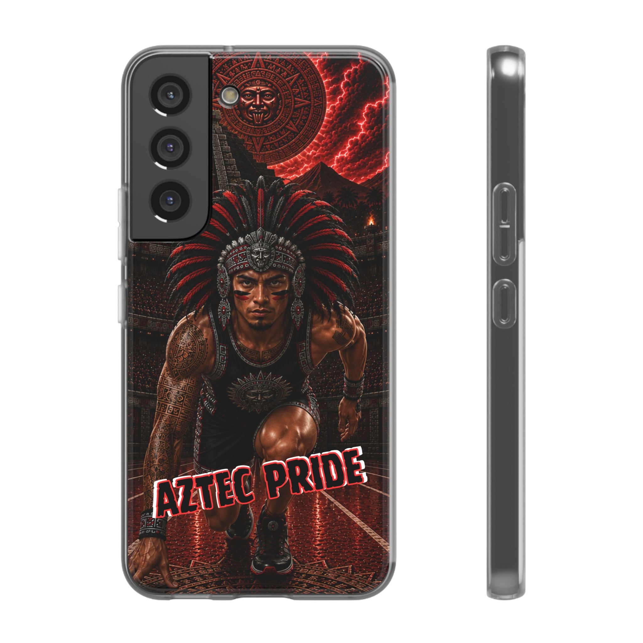 Aztec Track & Field Male Warrior – Flexi Phone Case (iPhone & Samsung • Clear TPU • Made & Shipped in the USA • 🚚 FREE USA Shipping • Personalized Option)