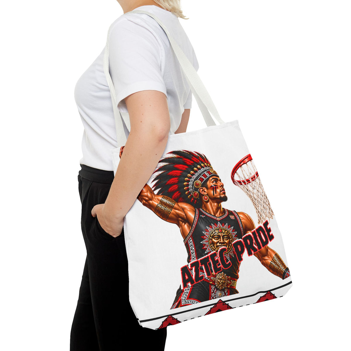 Aztec Basketball Dunk Warrior Tote Bag | Aztec-Inspired AI Art • Made & Shipped in the USA • 🚚 FREE USA Shipping • FREE Personalization