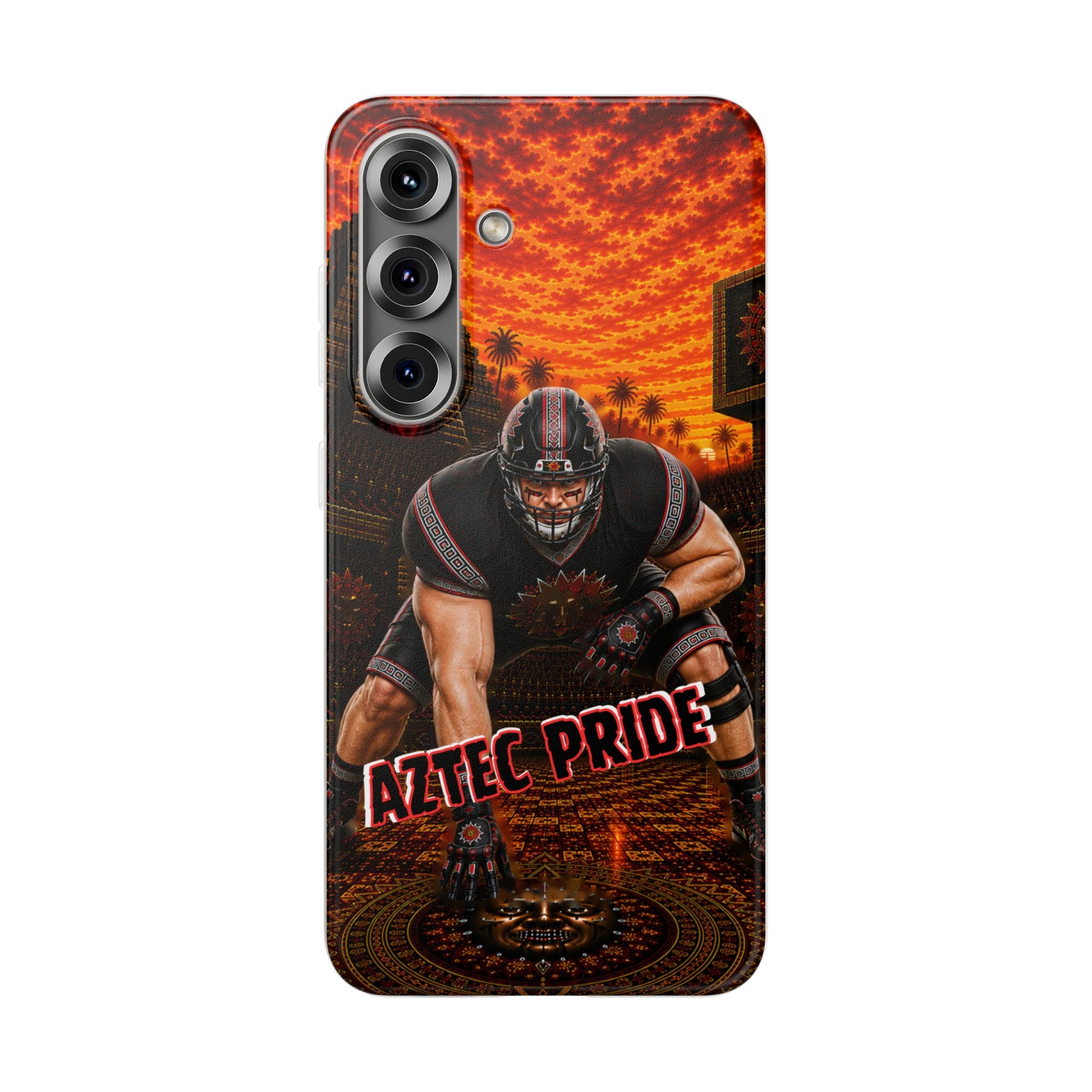 Aztec Football Warrior – Flexi Phone Case (iPhone & Samsung • Clear TPU • Made & Shipped in the USA • 🚚 FREE USA Shipping • Personalized Option)