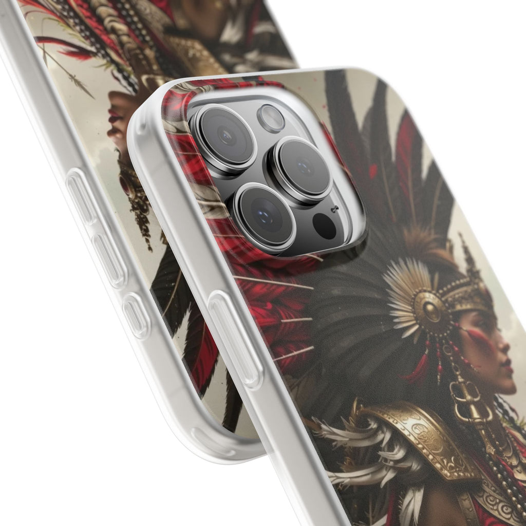 Aztec Warrior Queen – Flexi Phone Case (iPhone & Samsung • Clear TPU • Made in USA • Personalized Option)